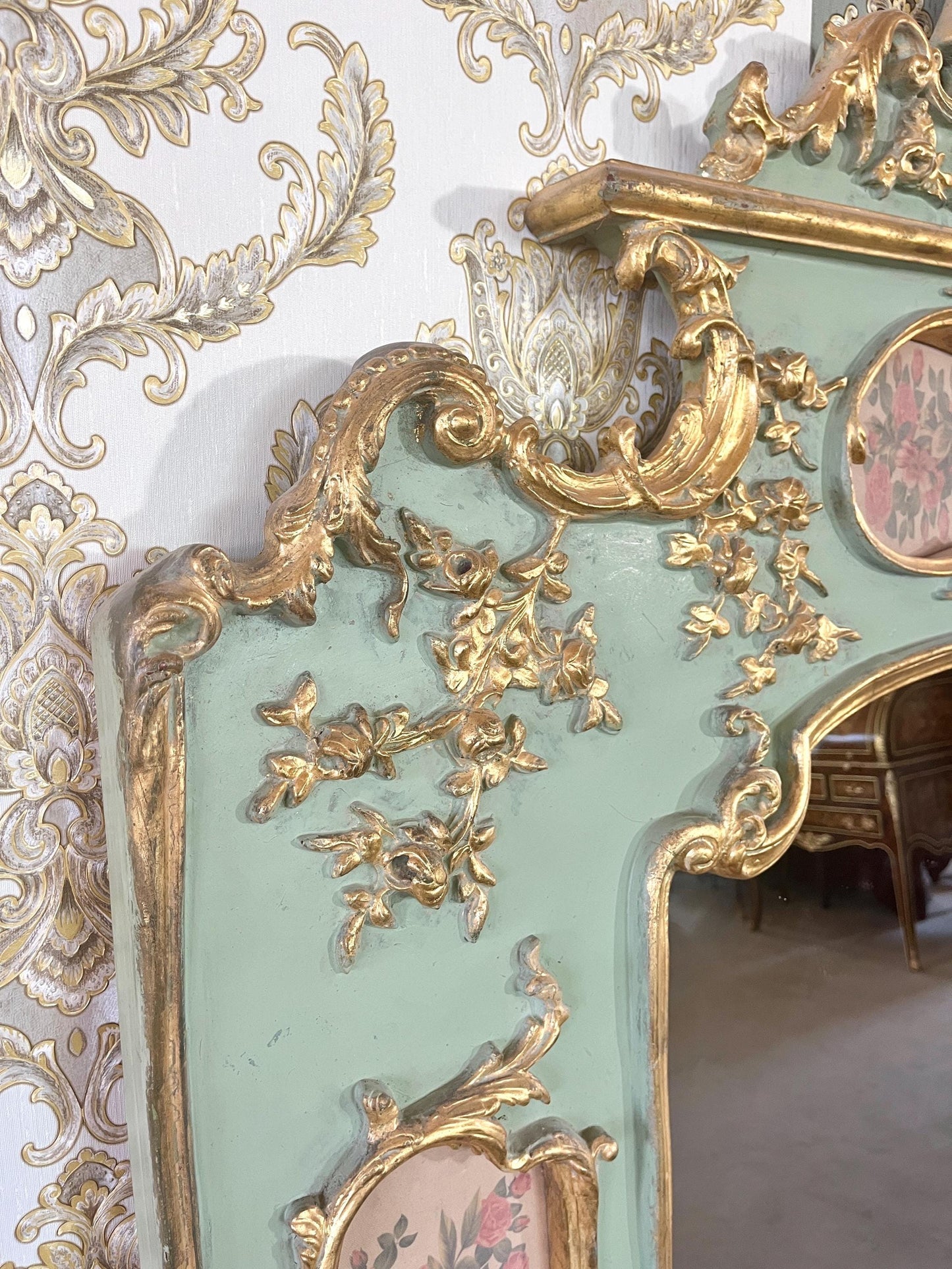 Floor Mirror French Baroque Style Mirror in Light Green Vintage Antique Look for Home Decor