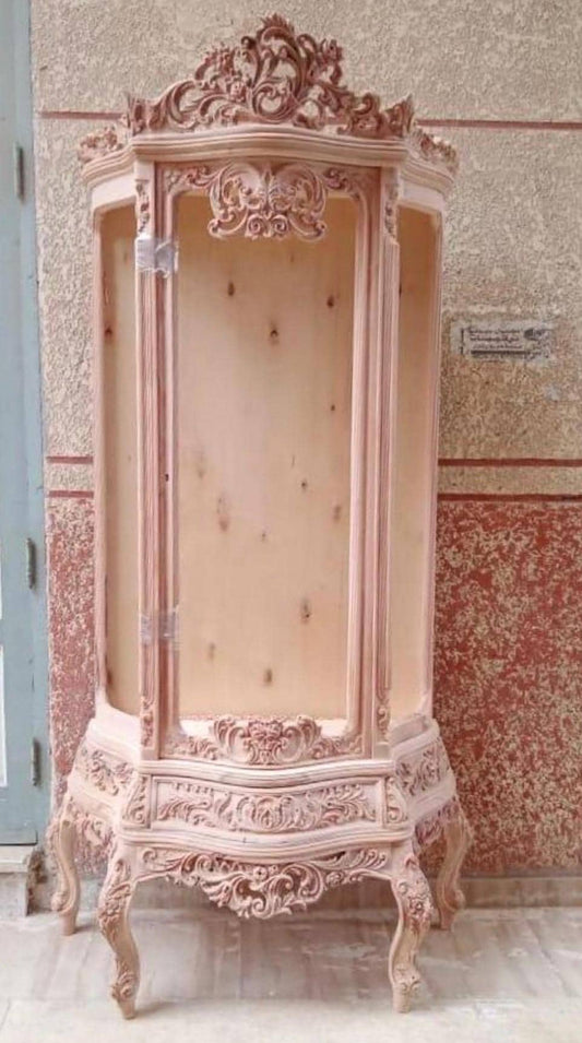 Display Cabinet in Gold Wooden French Baroque Style Glass Showcase in Glass Mirror Made-To-Order