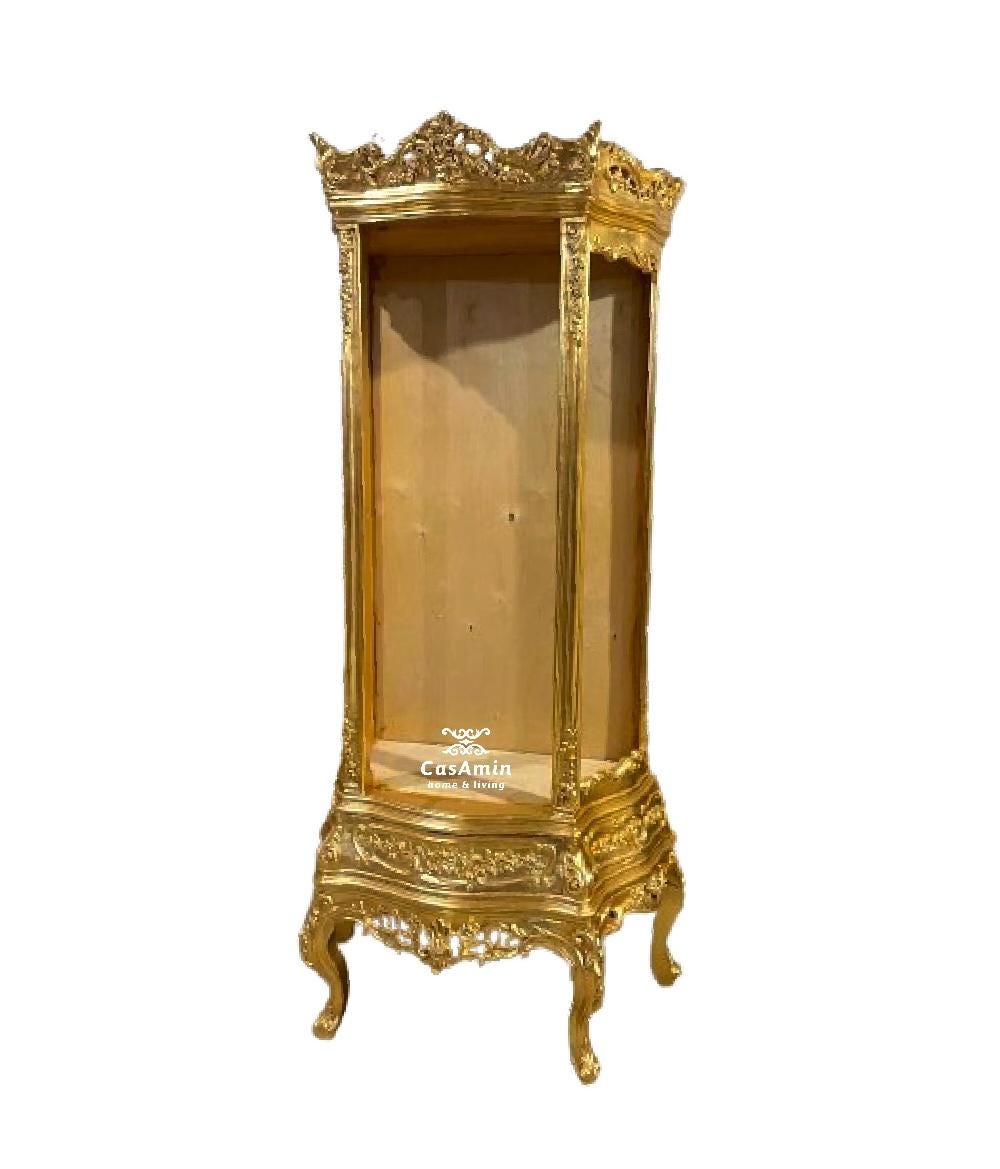 Display Cabinet in Gold Wooden French Baroque Style Glass Showcase in Glass Mirror Made-To-Order