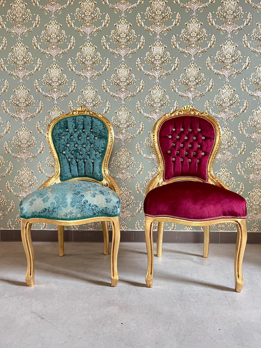 Accent Chair Retro French Baroque Rococo Style Dining Chair Antique Style Reproduction Chair in Gold Finish Red Velvet Turquoise Velvet