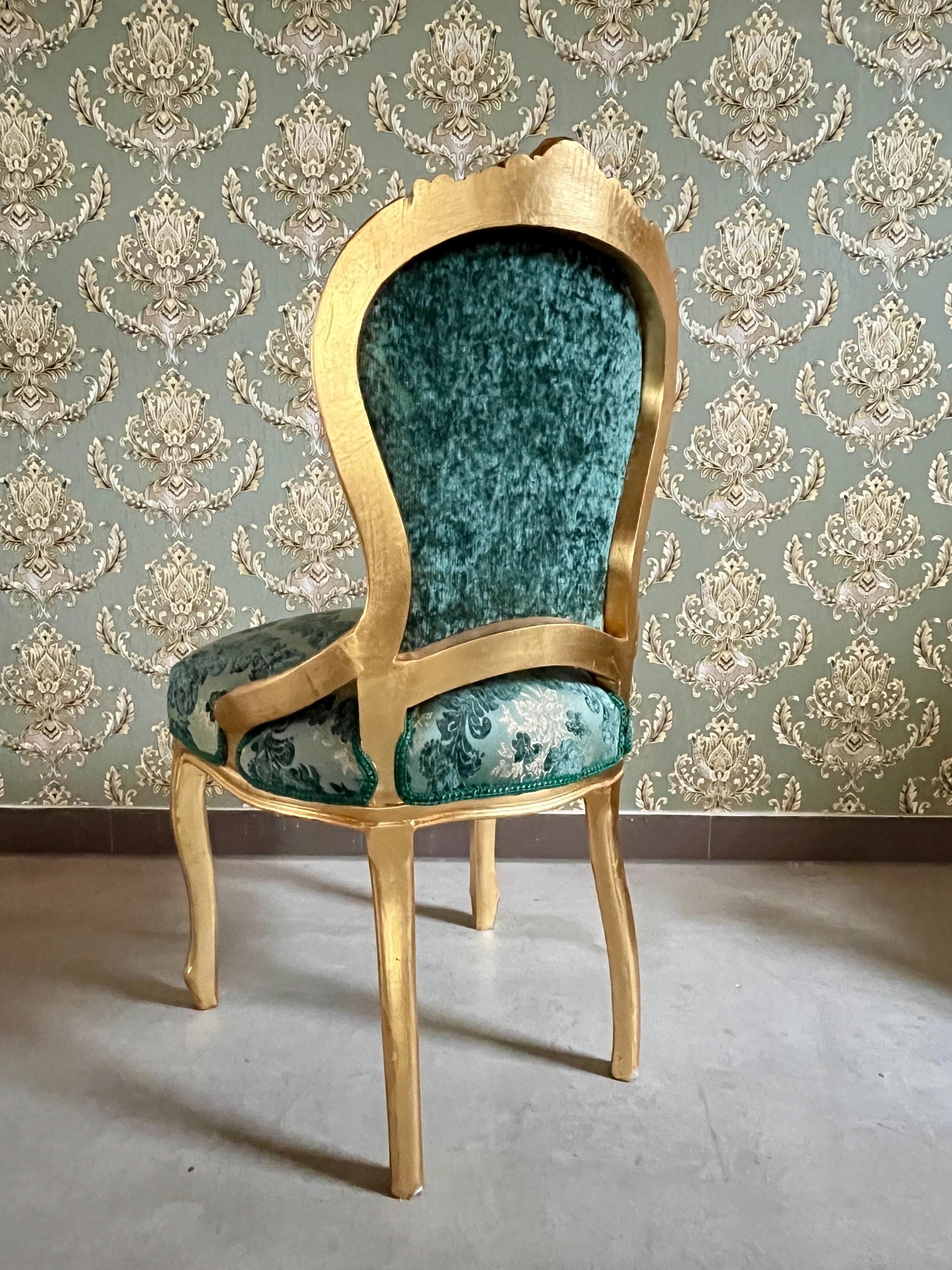 Accent Chair Retro French Baroque Rococo Style Dining Chair Antique Style Reproduction Chair in Gold Finish Red Velvet Turquoise Velvet