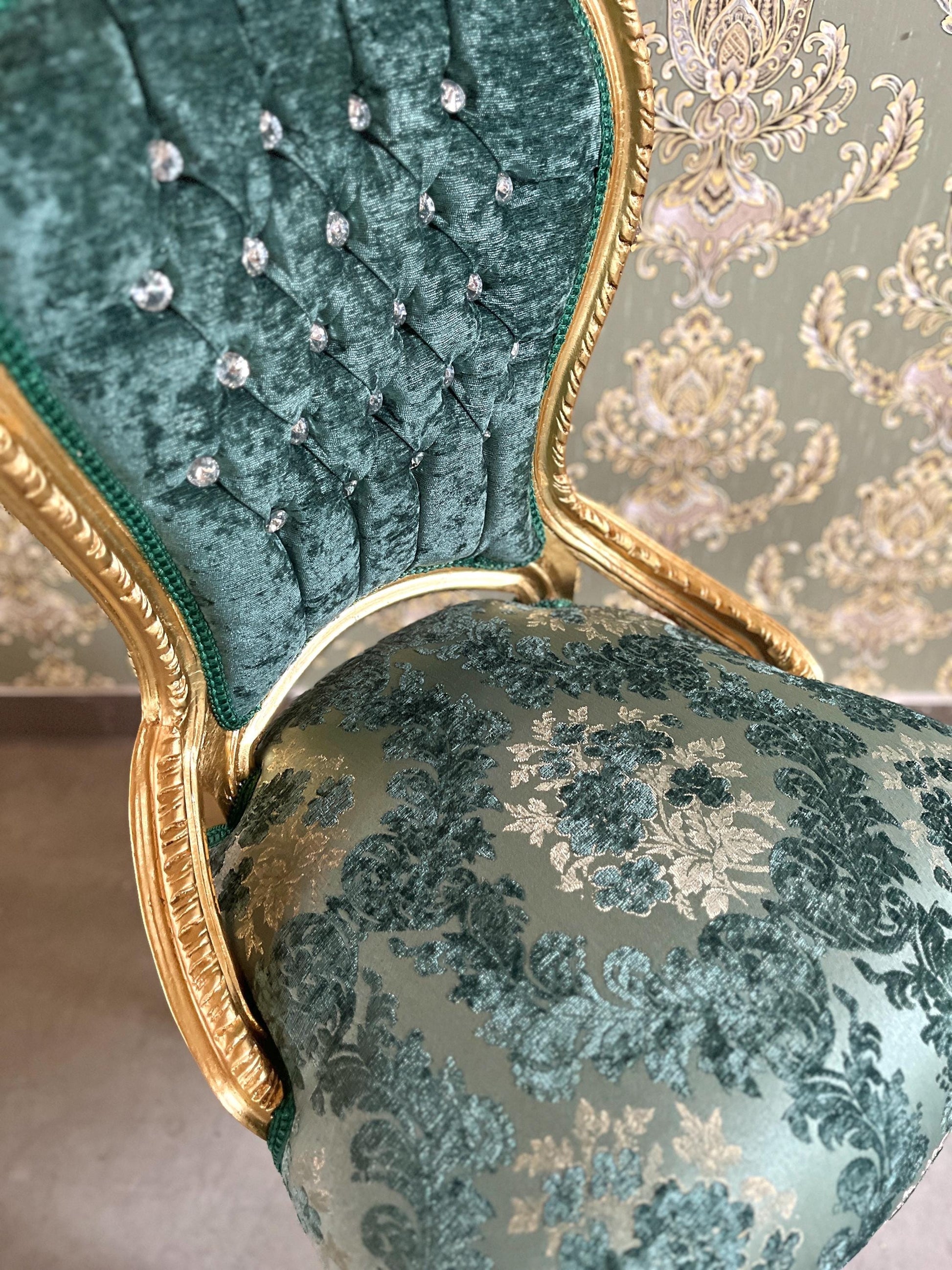 Accent Chair Retro French Baroque Rococo Style Dining Chair Antique Style Reproduction Chair in Gold Finish Red Velvet Turquoise Velvet