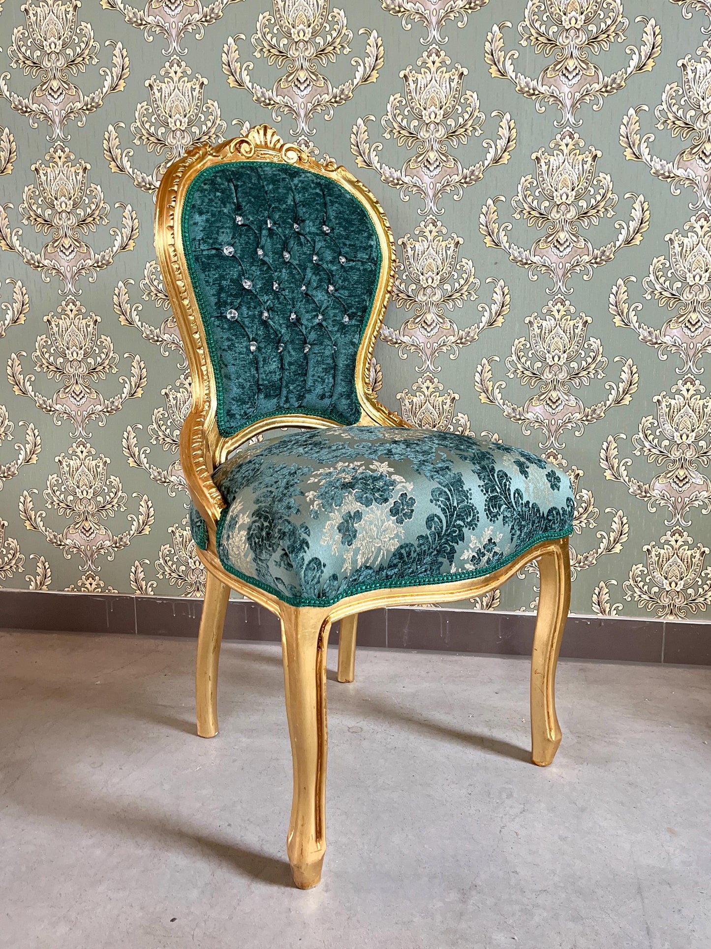 Accent Chair Retro French Baroque Rococo Style Dining Chair Antique Style Reproduction Chair in Gold Finish Red Velvet Turquoise Velvet