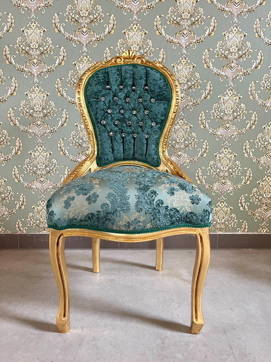 Accent Chair Retro French Baroque Rococo Style Dining Chair Antique Style Reproduction Chair in Gold Finish Red Velvet Turquoise Velvet