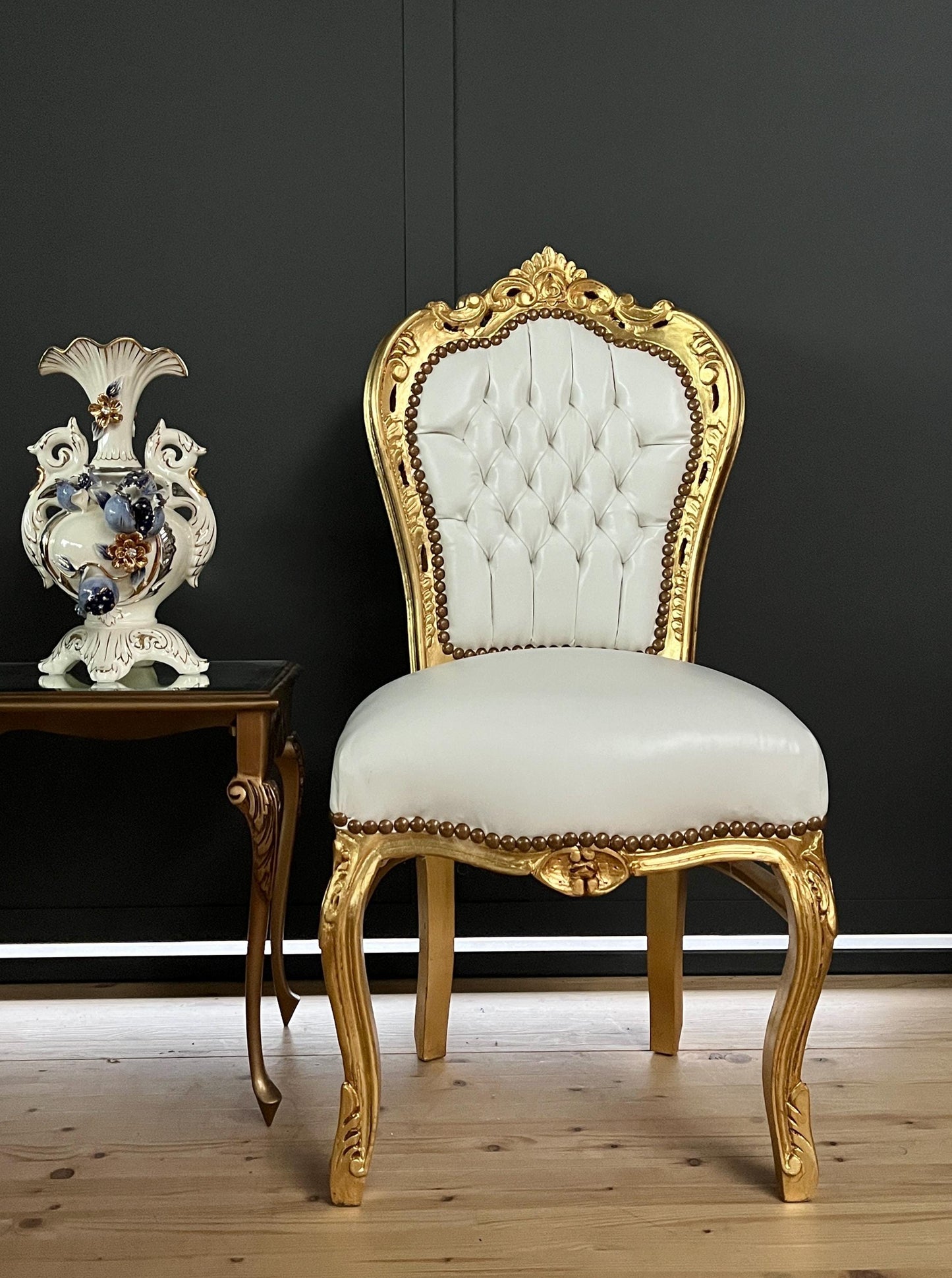 Accent Chair White Color French Baroque Rococo Style Chair for Dining Room Antique Style Dining Chair White Color in Gold Finish for Party