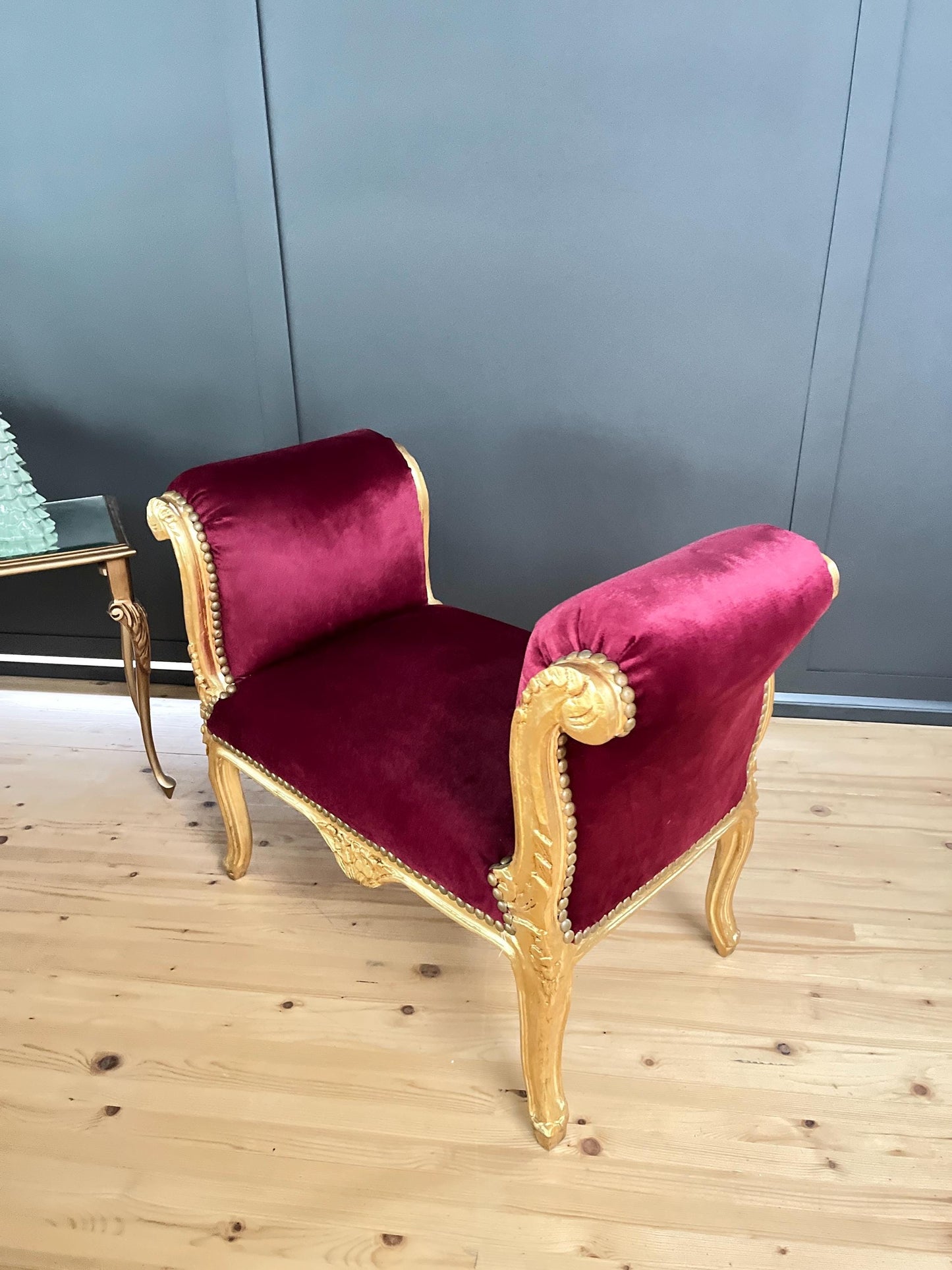 Französischer Barock-Ottoman Louis XVI/ French Louis XVI Baroque Ottoman - Gold Bordeaux