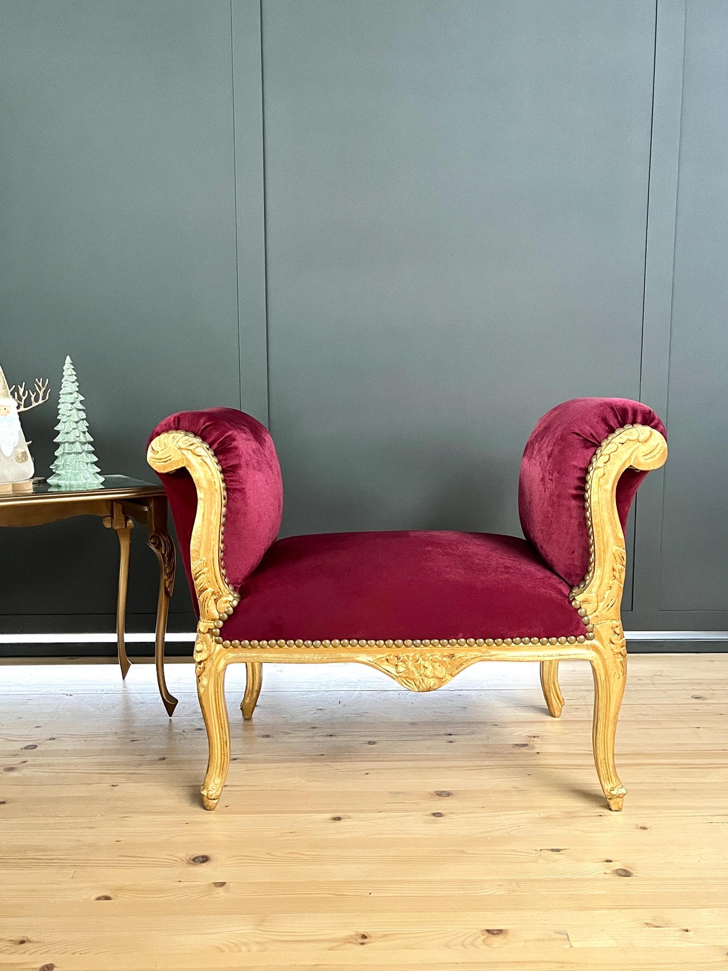 Französischer Barock-Ottoman Louis XVI/ French Louis XVI Baroque Ottoman - Gold Bordeaux