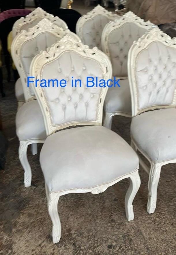 Accent Chair Handmade French Louis XV Style in Black Frame with Beige Colo Velvet Made-To-Order