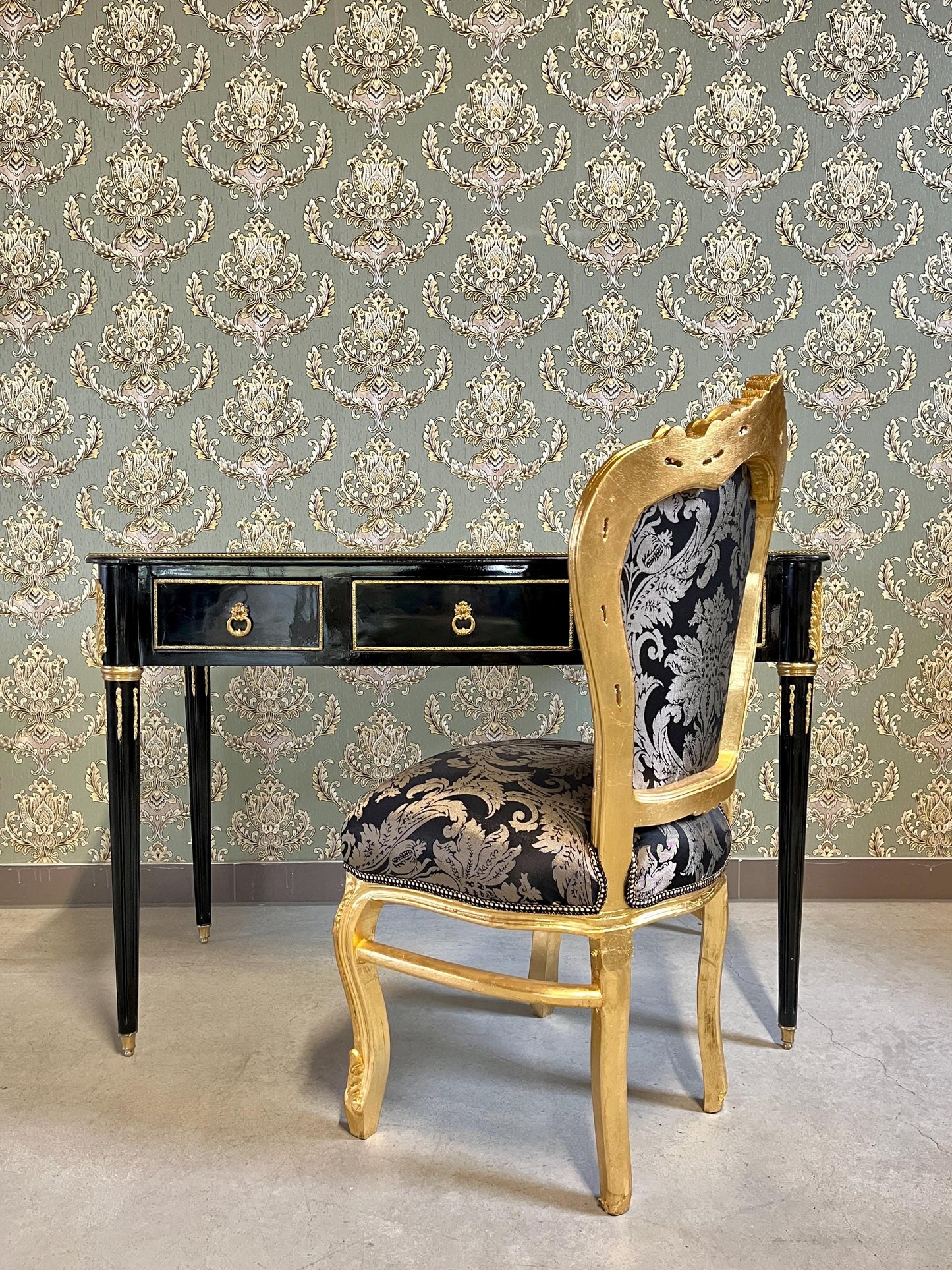 Antique Style Desk in Black & Red Handmade Baroque Writing Table 3 Drawers Italian Style Desk With Brass Ornaments Handles for Home Decor