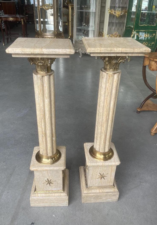 Marble Pillar with Bronze Royal Marble Column French Pillar for Living Room Home Decor