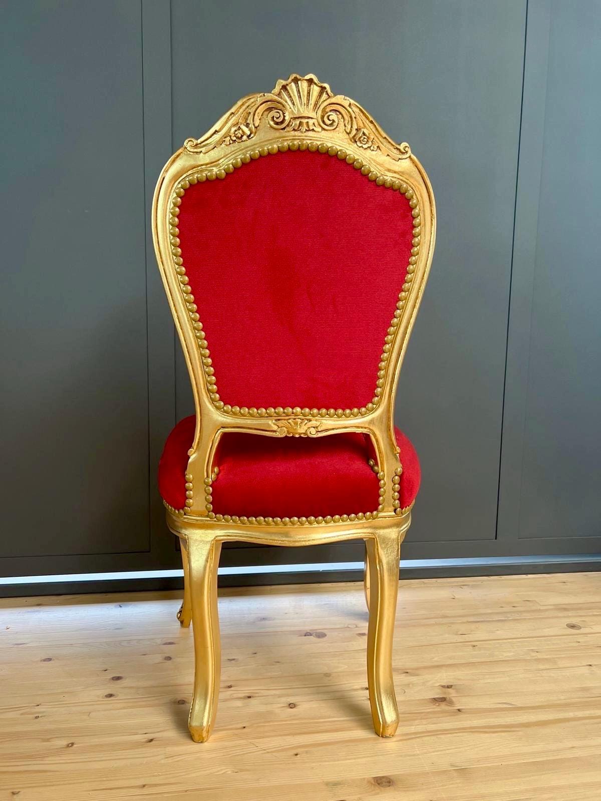 Accent Chair Baroque Rococo Dining Chair French Louis Velvet Red Chair in Gold Finish Feminine Painting Image for Home Decor LIMITED EDITION