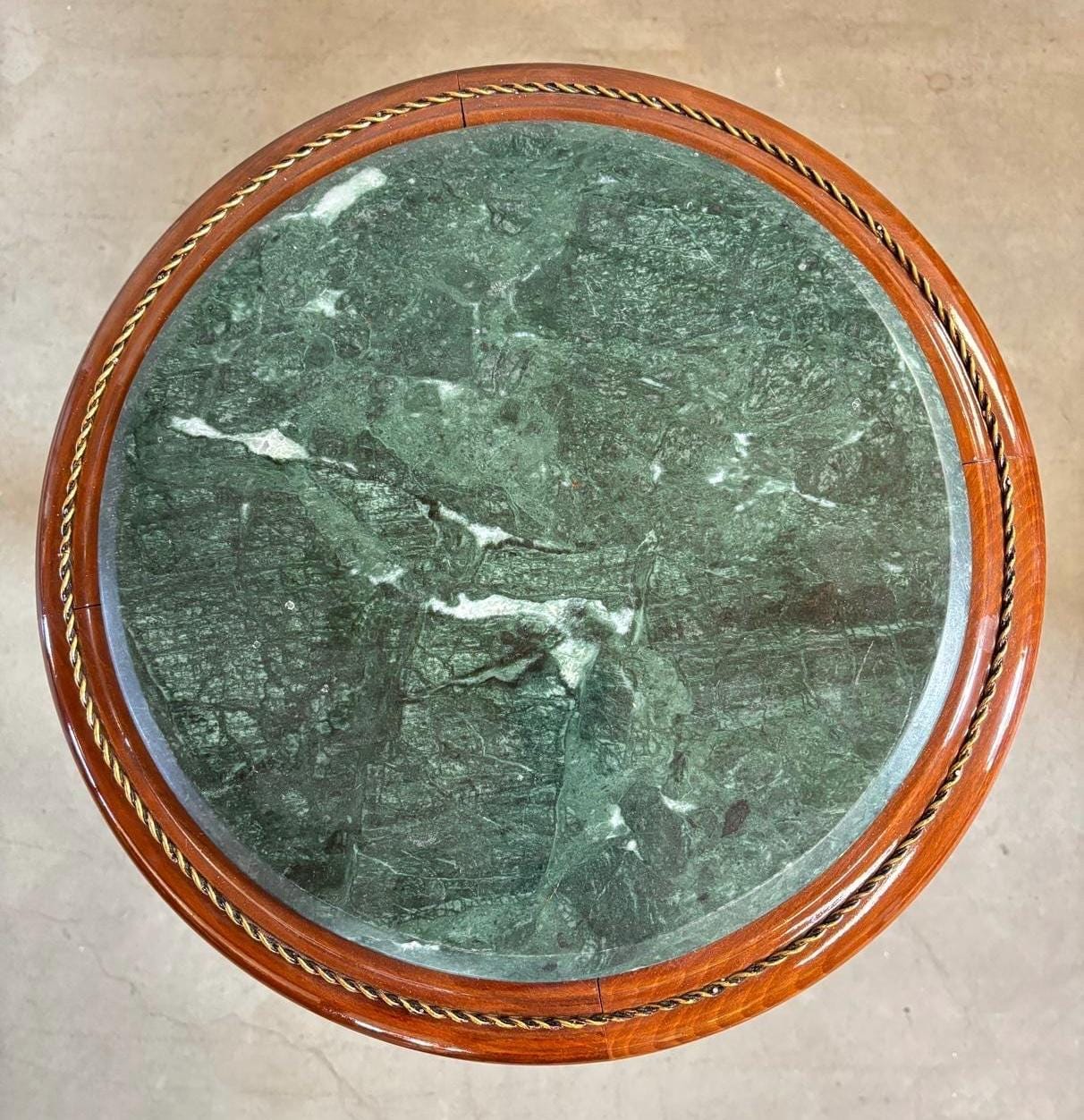 Small Wooden Side Table Baroque Antique Style Coffee Table Handcrafted Brown Round Table w/ Beige Marble Green Marble or Brown Marble Top