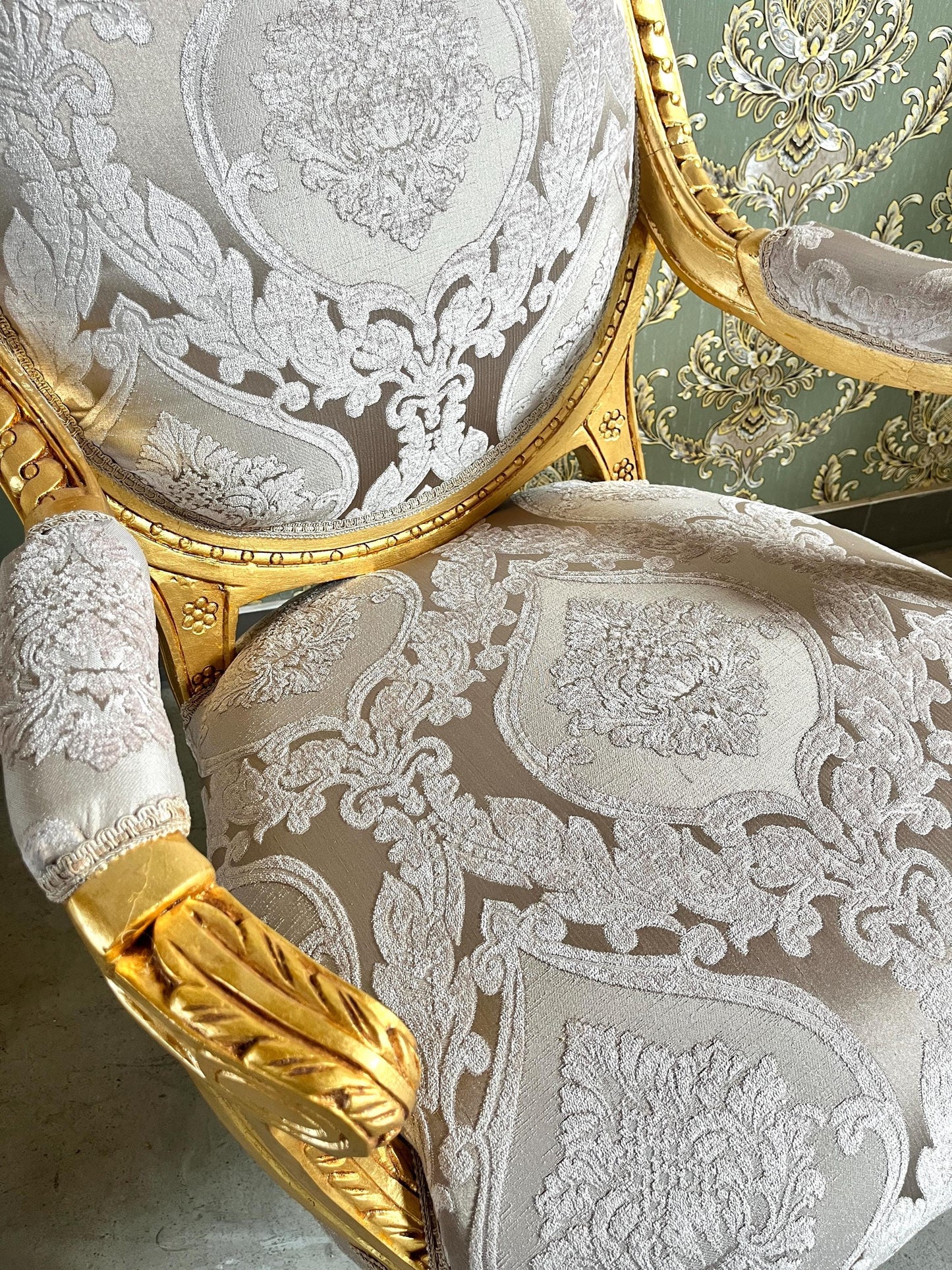 Rococo Armchairs & Table Set: Handmade Baroque Style, Gold Finish