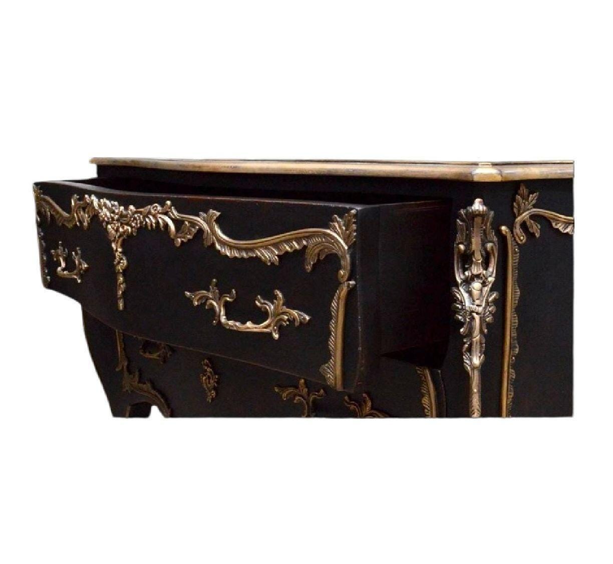 Luxury Chest of Drawer French Louis Style Black and Gold Bronze Retro Baroque Dresser White and Silver Brass for Stylish Bedroom Decor
