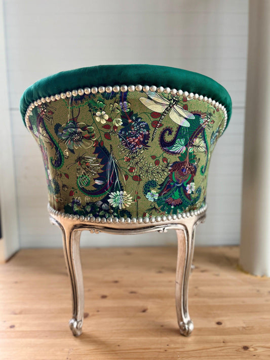 Cocktail Chair Tufted Velvet French Baroque Rococo Style in Animal Jungle Print at Back Bar Chair Velvet Yellow Velvet Green Lounge Chair