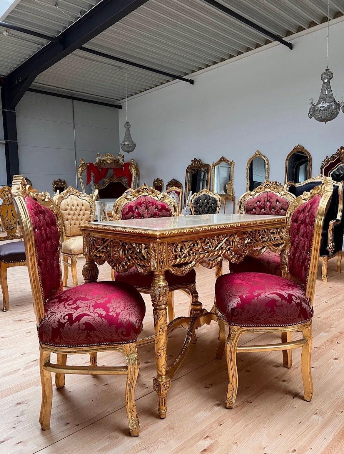Esszimmerstuhl- und Tischset im französischen Barock-Rokoko-Stil / French Baroque Rococo Style Dining Chair Table Set