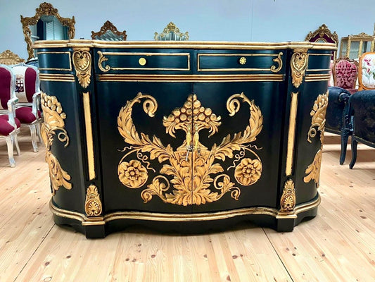 Huge Wooden Cabinet Antique Rococo Style in Black White Royal Luxury Cupboard for Living Room Decor or Commercial Display