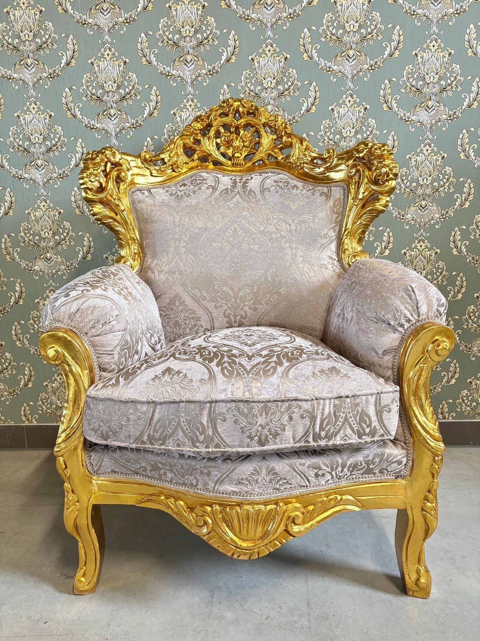 Sofa Set French Louis XV Style Tufted Velvet Dark Beige Color in Gold Finish Marble Top Coffee Table Retro Baroque Style Sofa Set