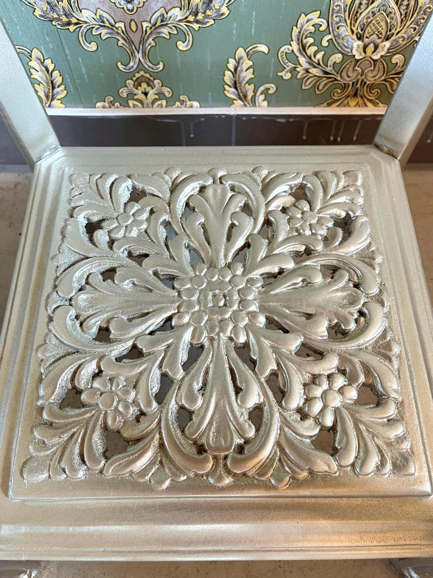 Square Side Table Silver Frame With Black Marble Top Retro Baroque Style Handmade Coffee Table in Silver Finish for Living Room End Table