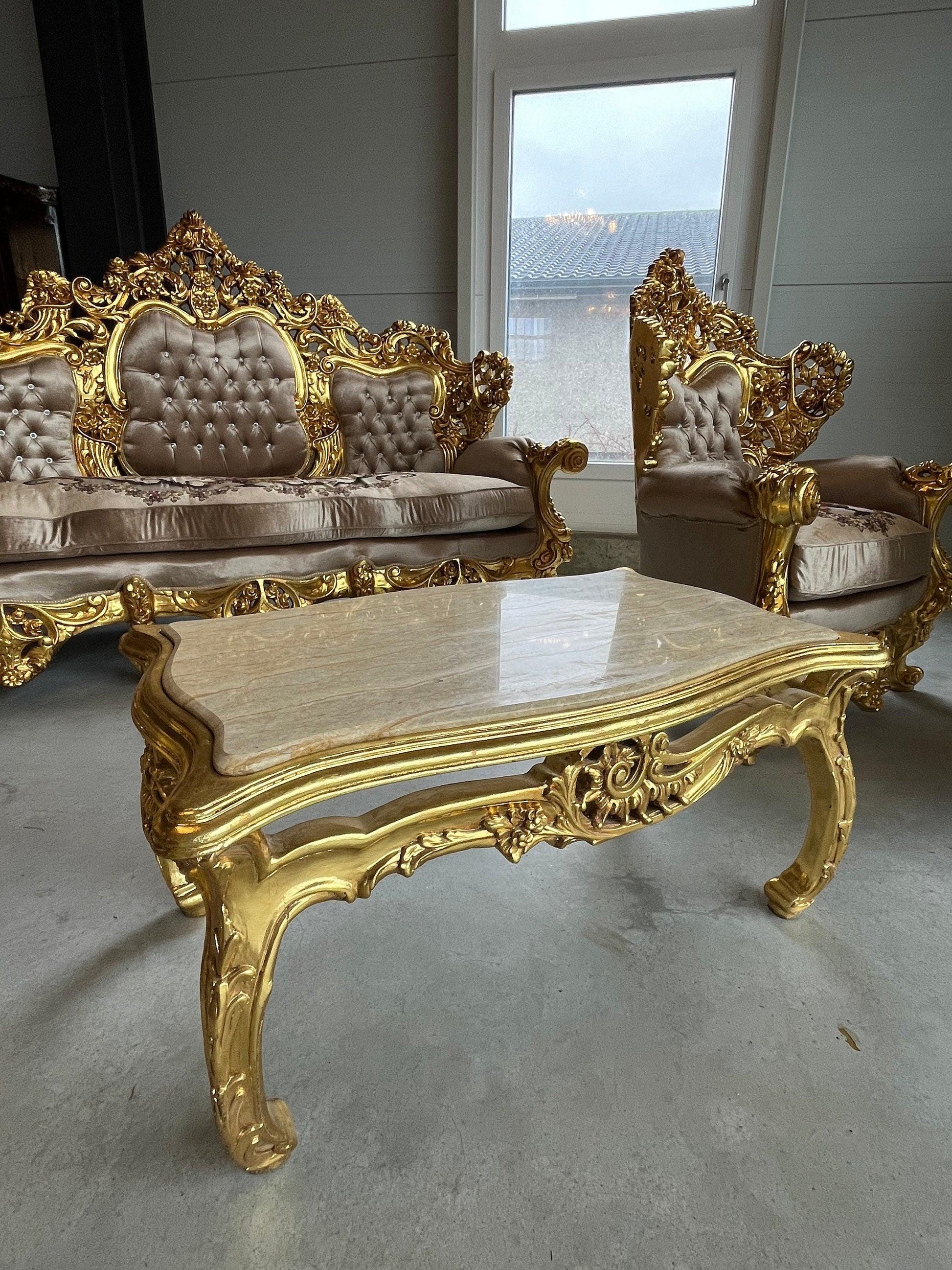 Imperial Sofa Set Royal King Sofa Set French Rococo Sofa Suite Brown Velvet Couch Set Gold Finish for Luxurious Home for Hotel Lobby Decor