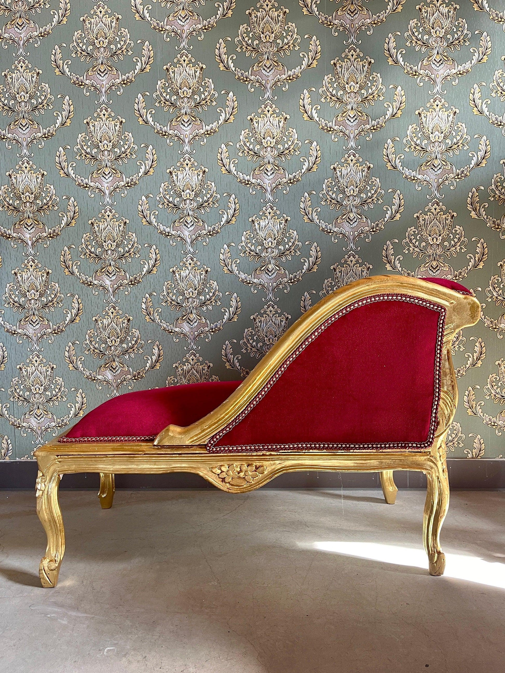 Small Bench Forest Green French Louis Style Small Longue Settee Velvet Red Retro Baroque Style Ottoman for Home Decor