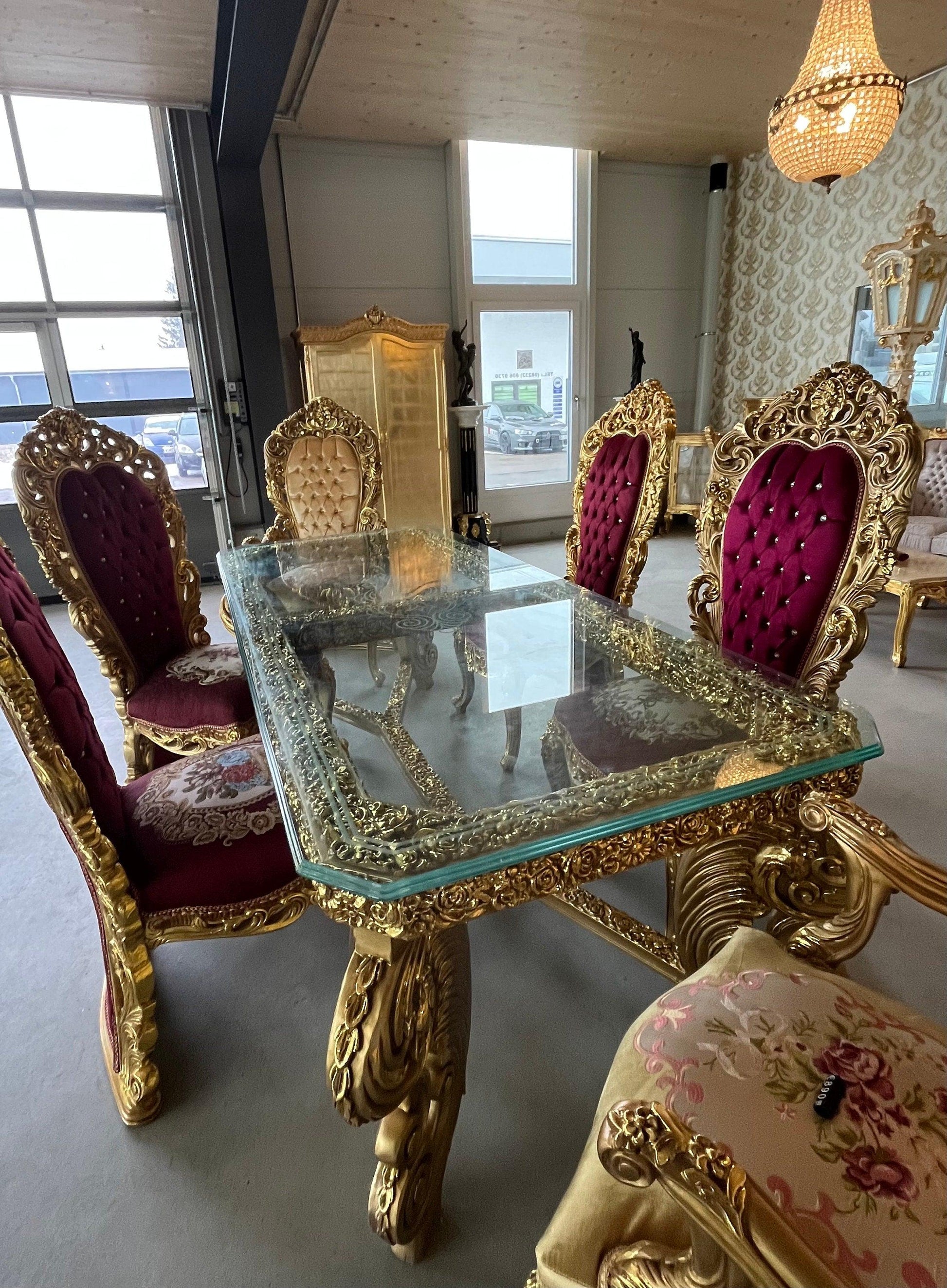 King Throne Red Deluxe Huge Armchair in Bordeaux Embroidery Seated Gold Finish