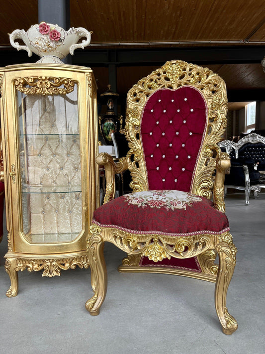 Goldener Thronstuhl im italienischen Barock-Rokoko-Stil ohne Kristalle und Blumenmuster in Sonderanfertigung