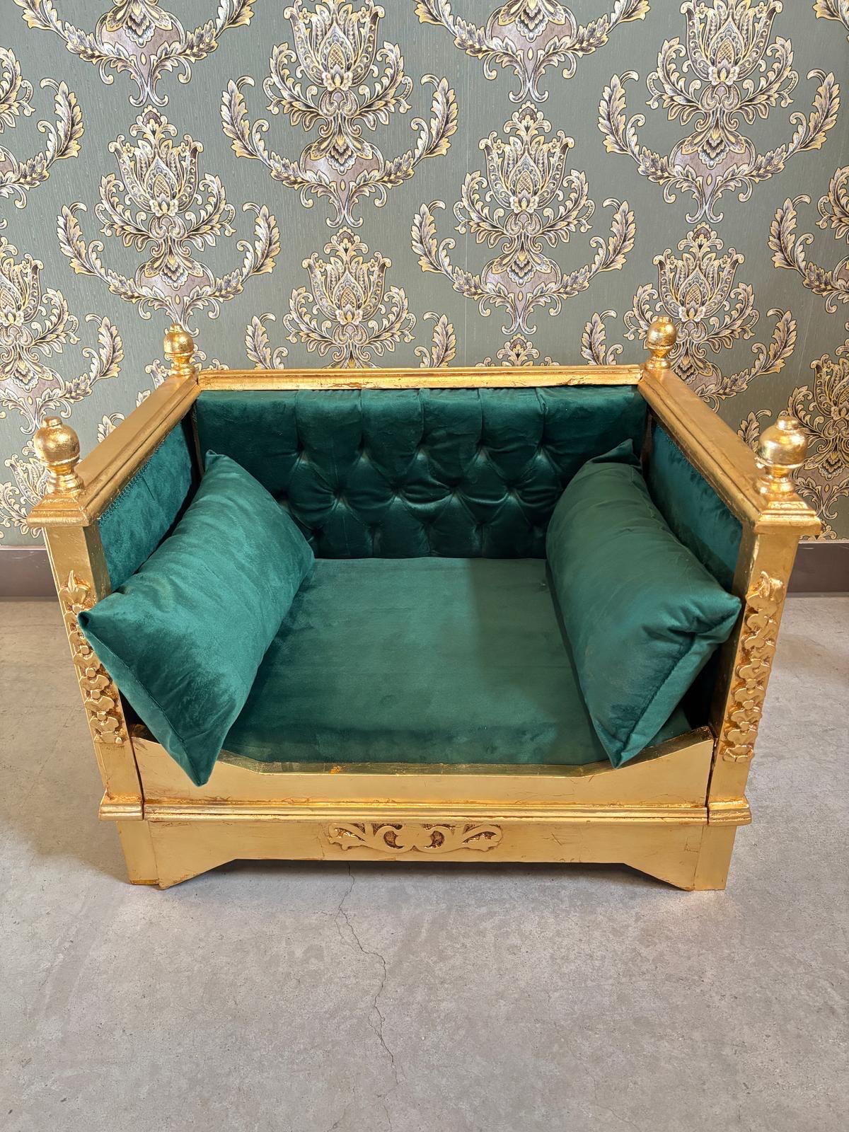 Pet Sofa Green Velvet French Baroque Style Cute Dog Couch Handmade in Hot Pink Velvet Gold Finish for Small Pet for Pet Lover