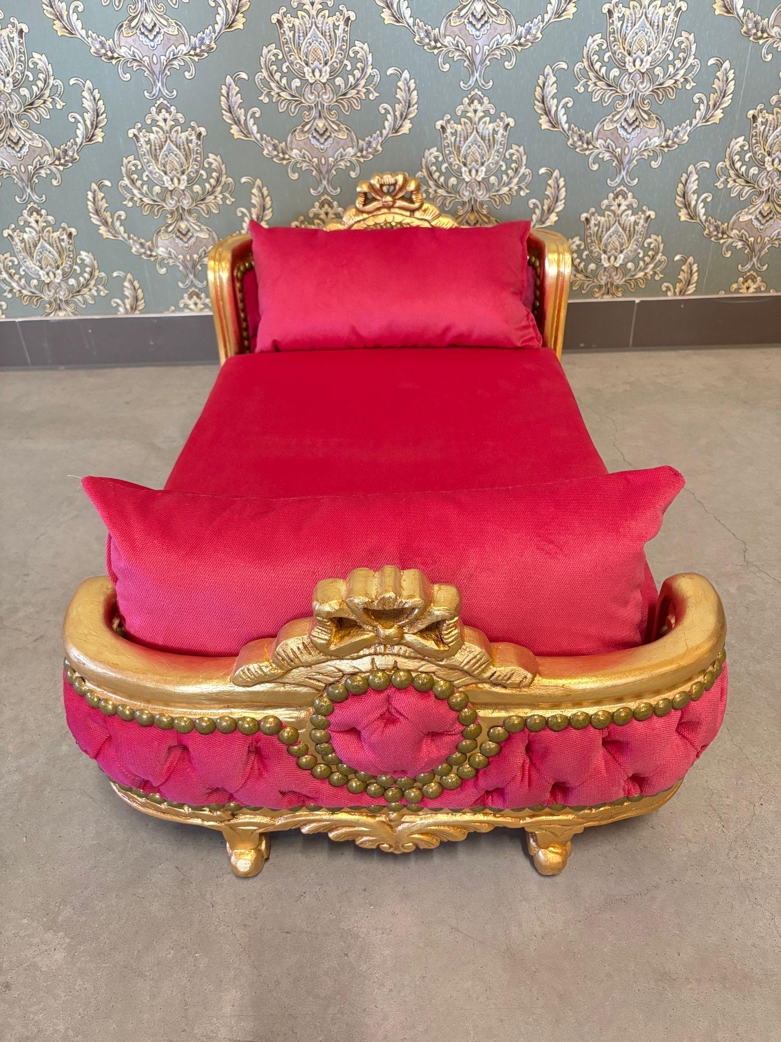 Pet Bed French Louis Baroque Style Handmade Small Dog Bed Velvet Hot Pink Baroque Style Cat Bed Velvet Blue in Gold Finish Home Decor