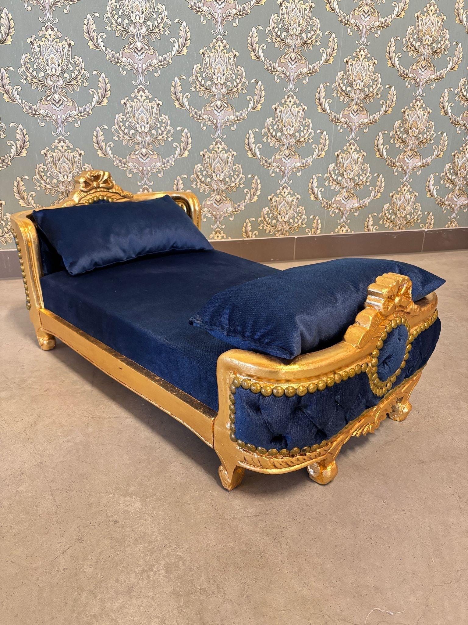 Pet Bed French Louis Baroque Style Handmade Small Dog Bed Velvet Hot Pink Baroque Style Cat Bed Velvet Blue in Gold Finish Home Decor