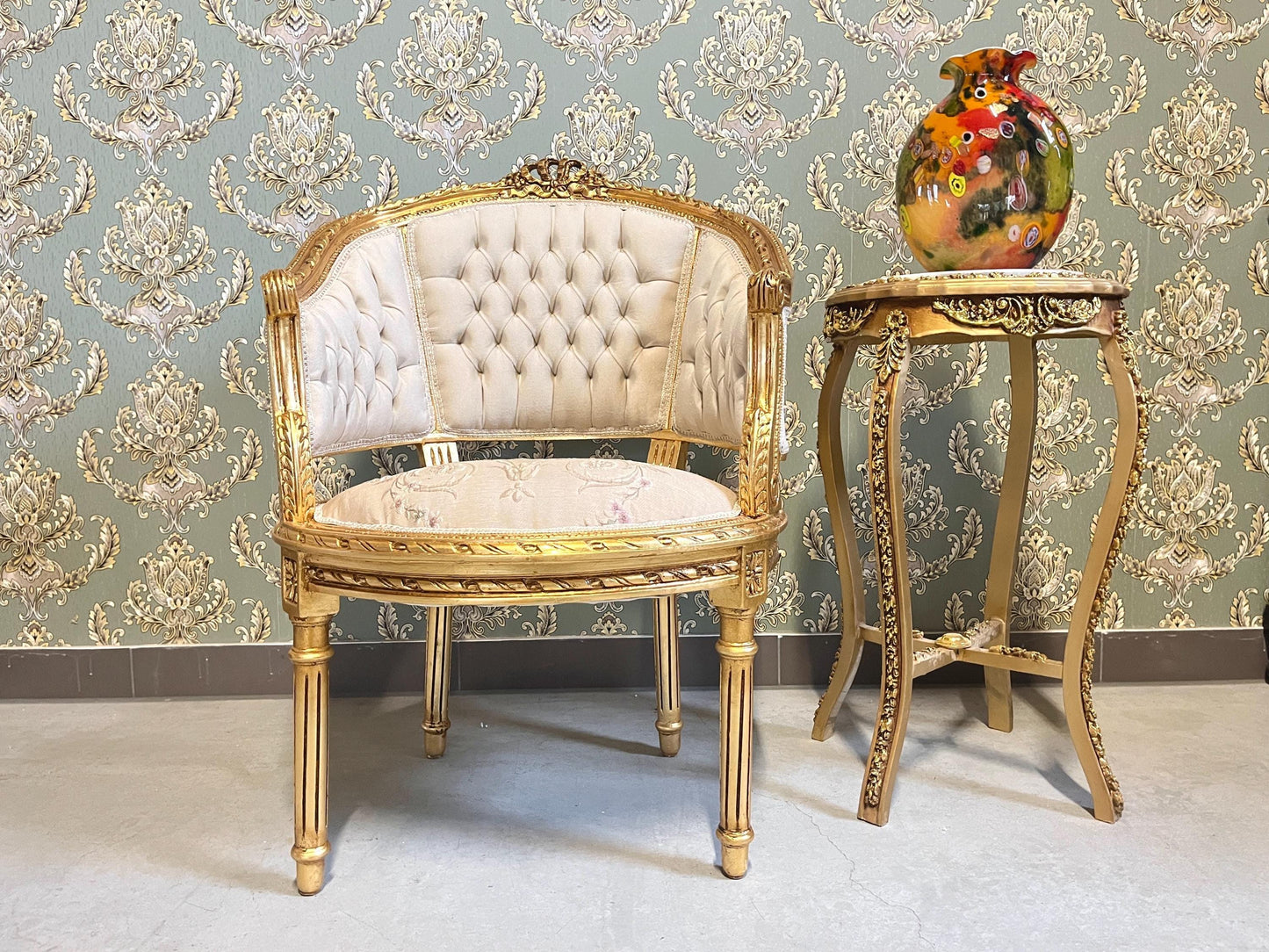 Deluxe Armchair Table Set, French Antique Style Chair Set, Retro Baroque Chair & Table Set, Lounge Room Chair Set, Home Decor Chair Handmade