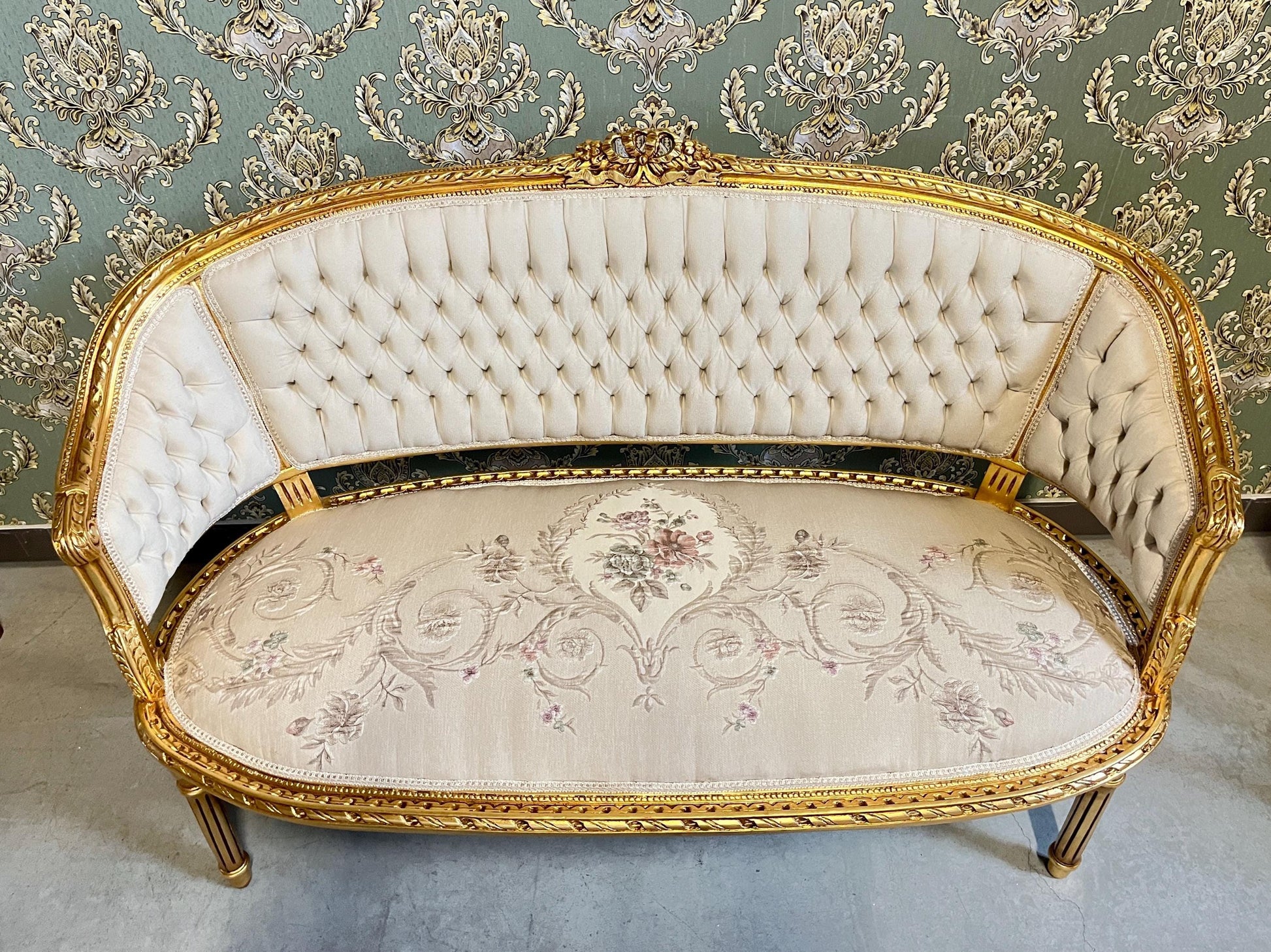 Sofa Set Retro French Baroque Rococo Style Beige Floral Color Damask Lounge Couch Set Handmade Antique Style for Living Room Home Decor