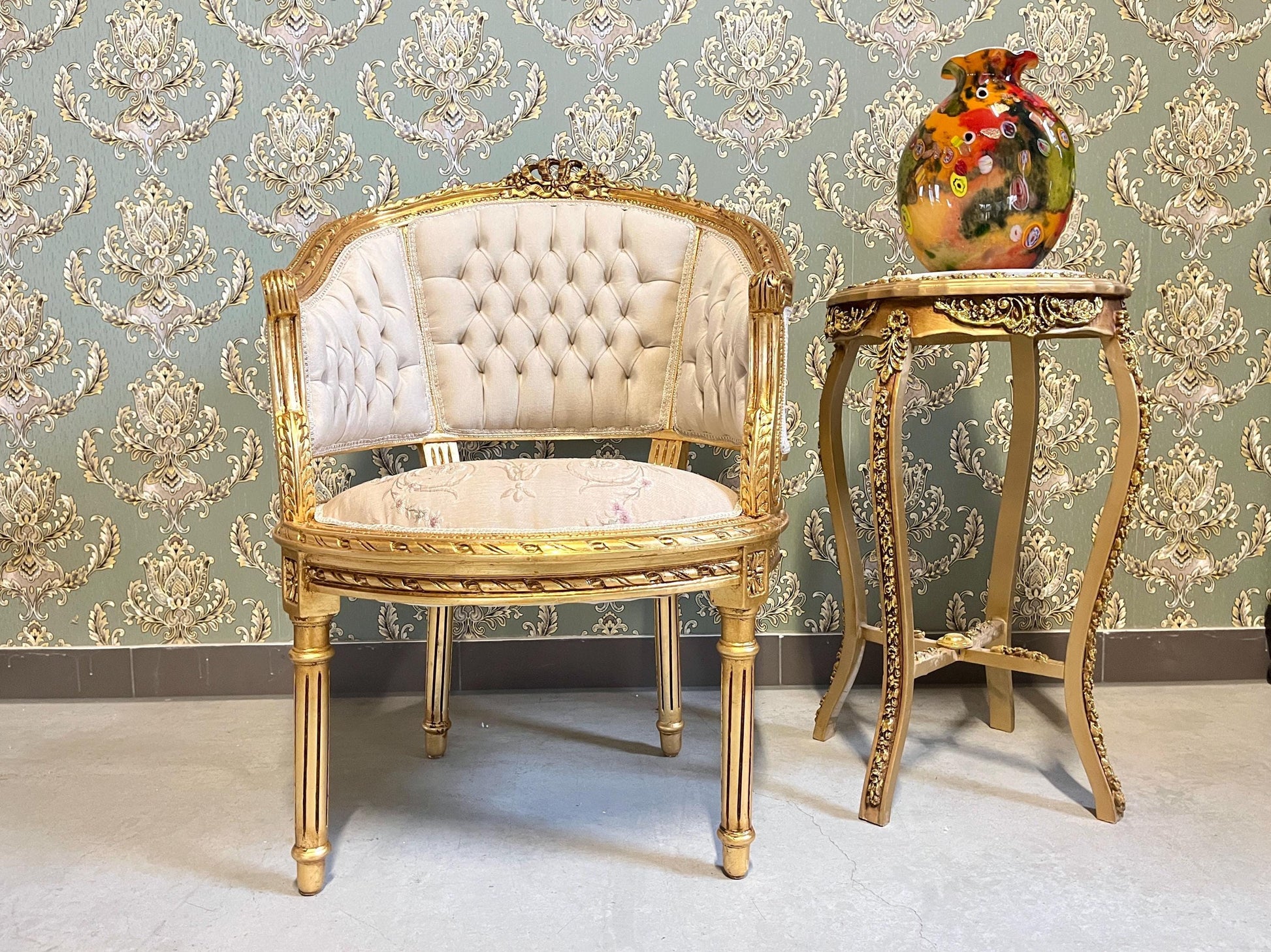 Sofa Set Retro French Baroque Rococo Style Beige Floral Color Damask Lounge Couch Set Handmade Antique Style for Living Room Home Decor