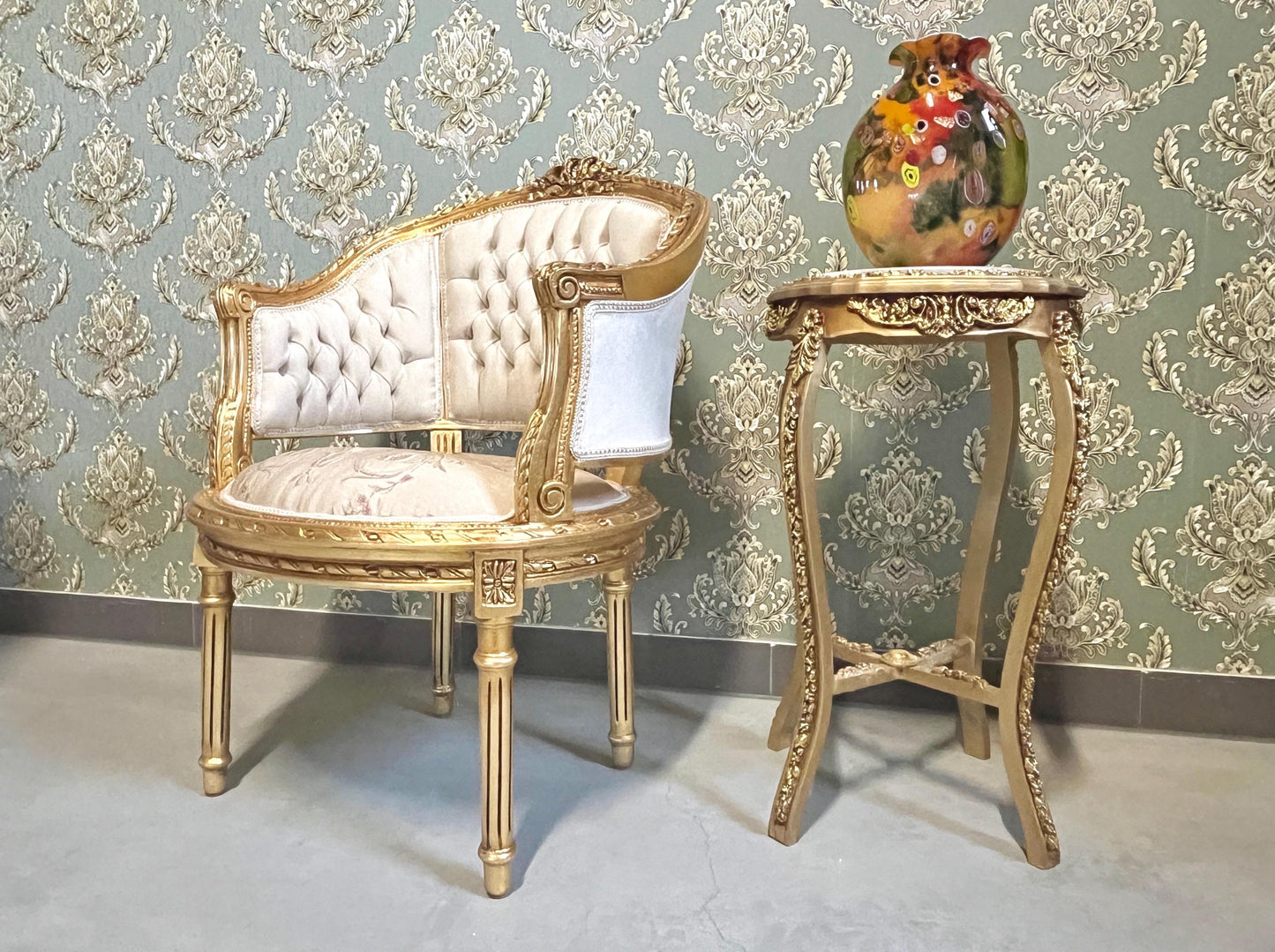 Sofa Set Retro French Baroque Rococo Style Beige Floral Color Damask Lounge Couch Set Handmade Antique Style for Living Room Home Decor