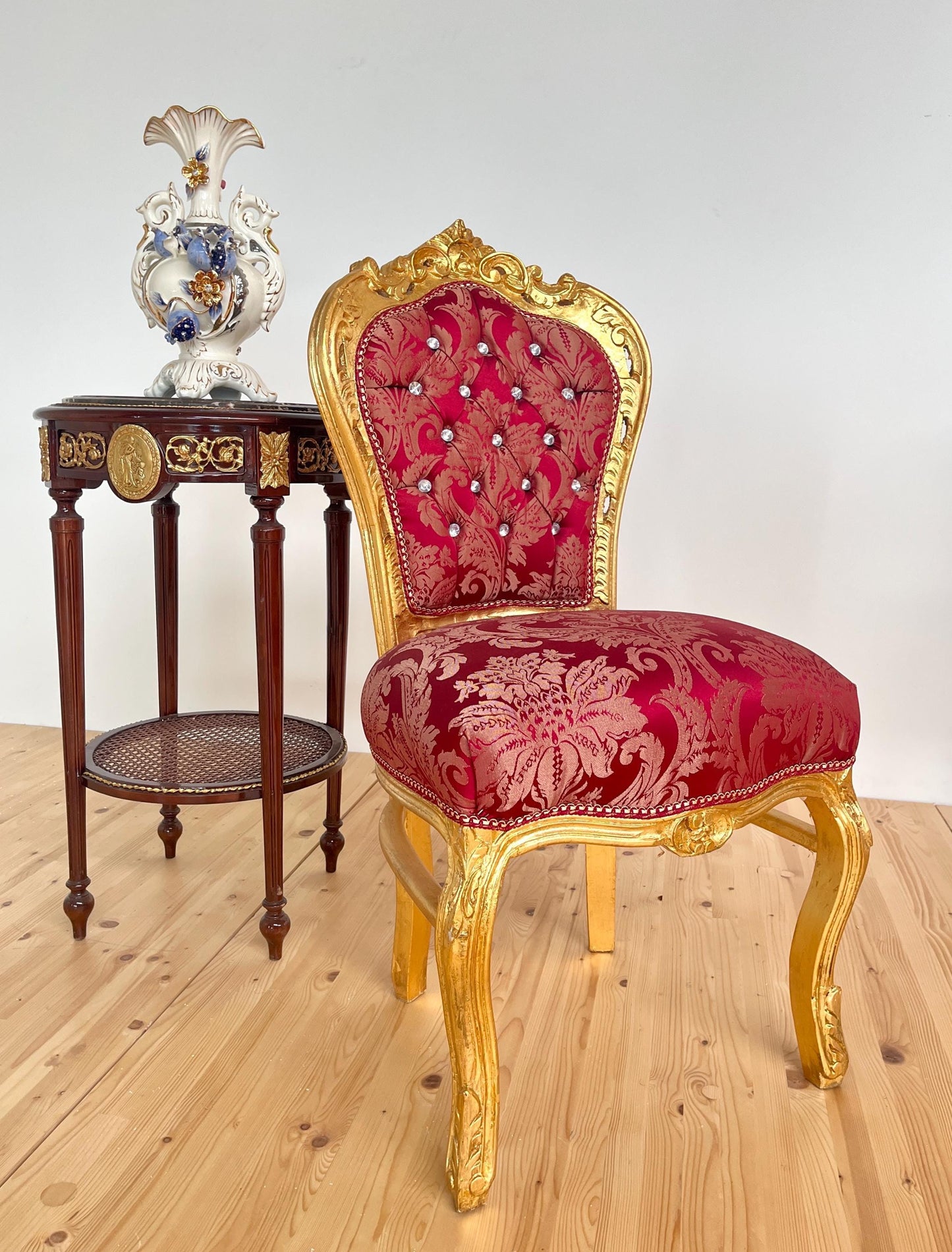 Accent Chair Baroque Rococo Style Dining Chair French Louis XV Style in Xmas Red Color Gold Finish for Holiday Decor