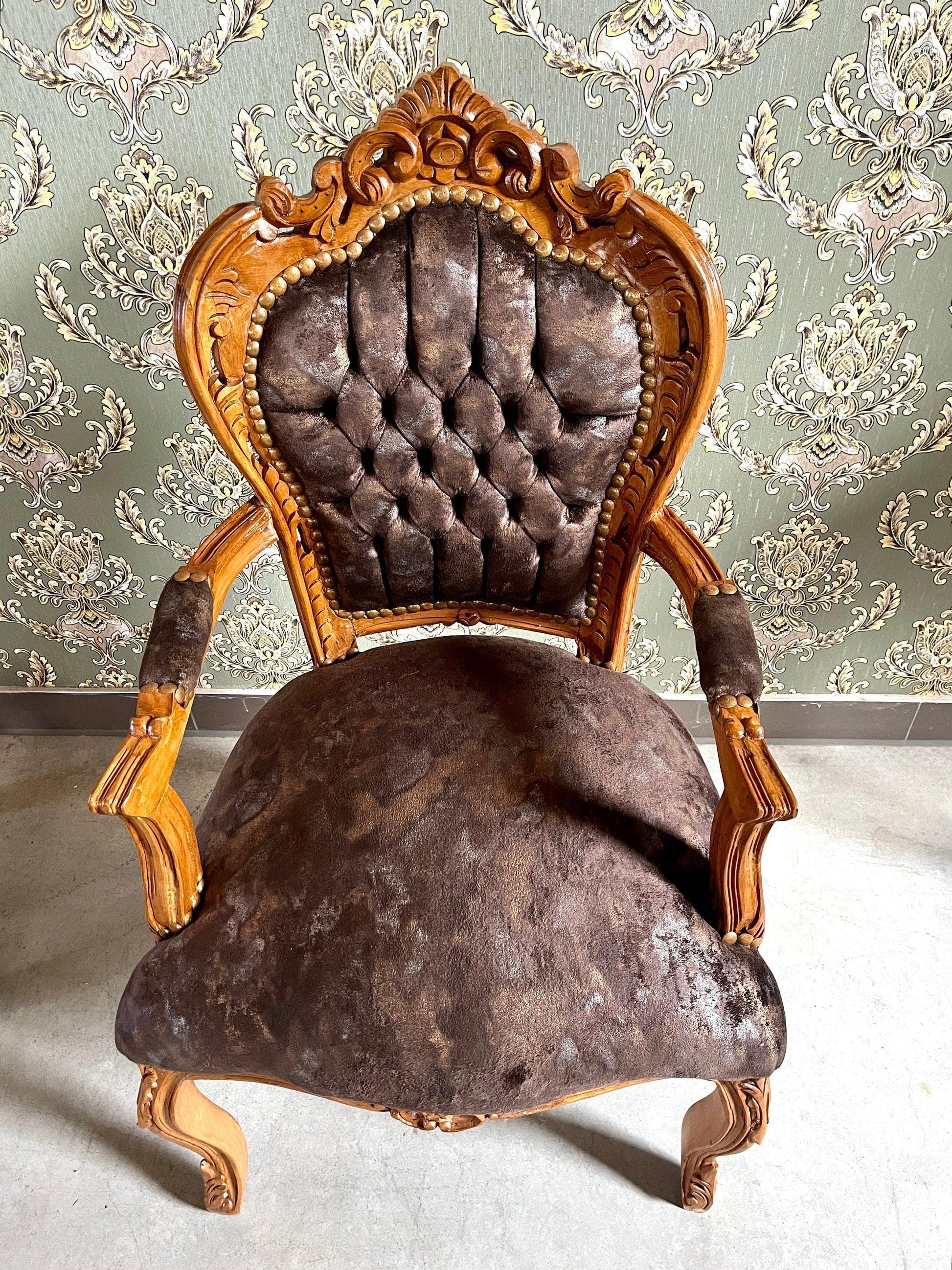 Armchair French Louis Style Velvet Forest Green Chair Baroque Rococo Antique Style Reproduction Armchair for Home Decor for Store Display