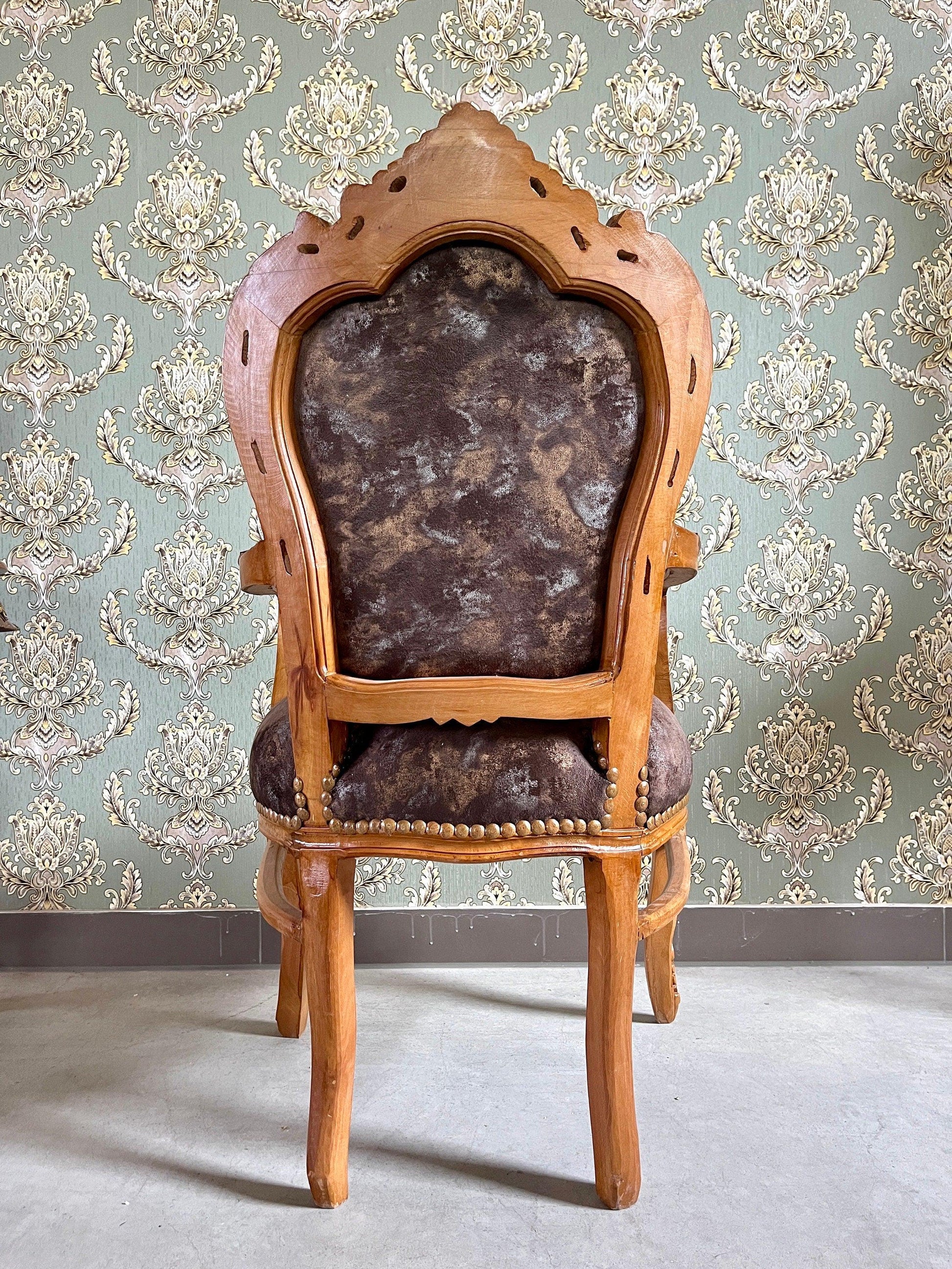 Armchair French Louis Style Velvet Forest Green Chair Baroque Rococo Antique Style Reproduction Armchair for Home Decor for Store Display