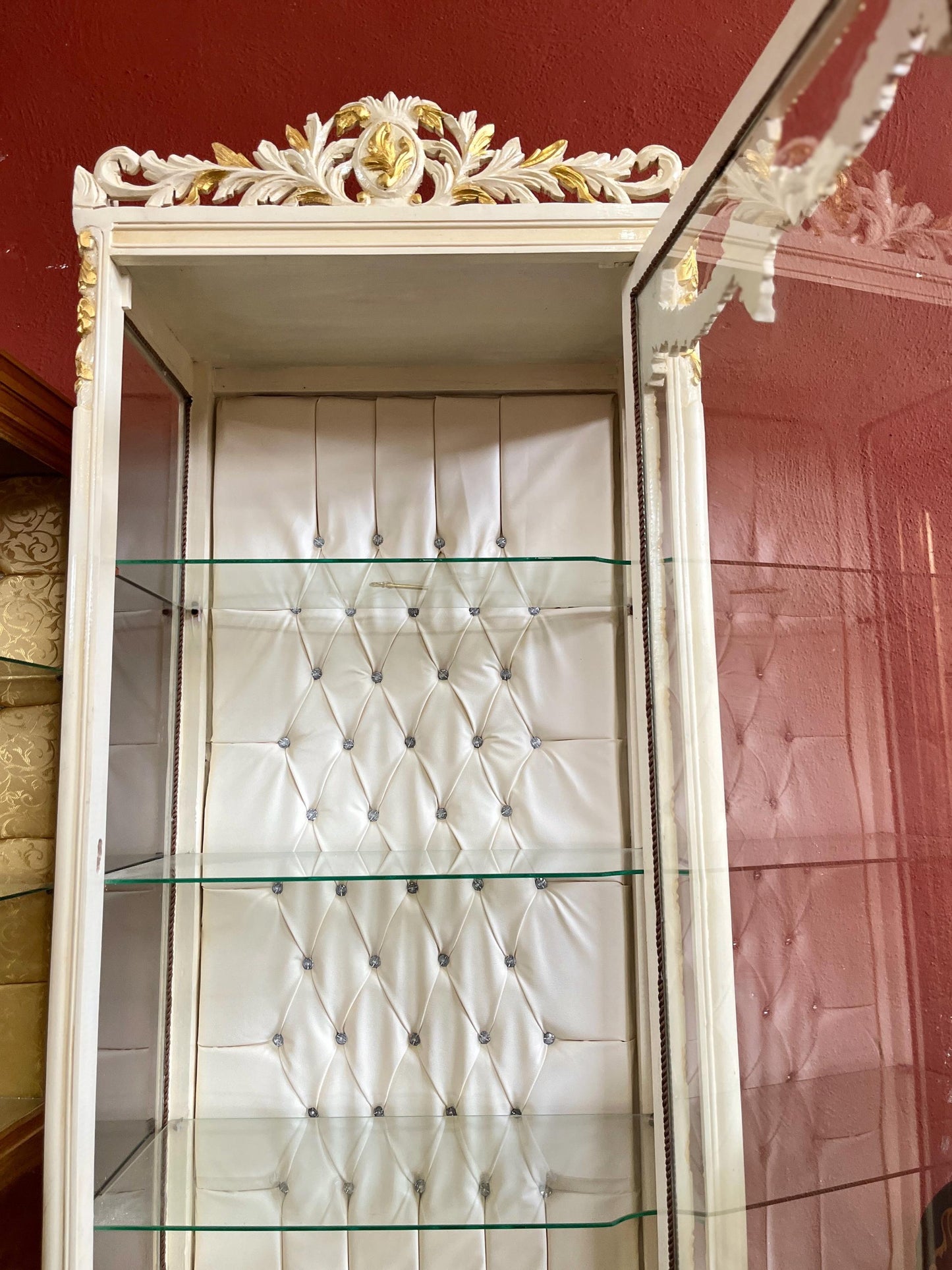 Display Cabinet French Louis XV Style Showcase Antique Baroque Rococo Style in Beige Gold Color Handmade Cabinet for Home Decor