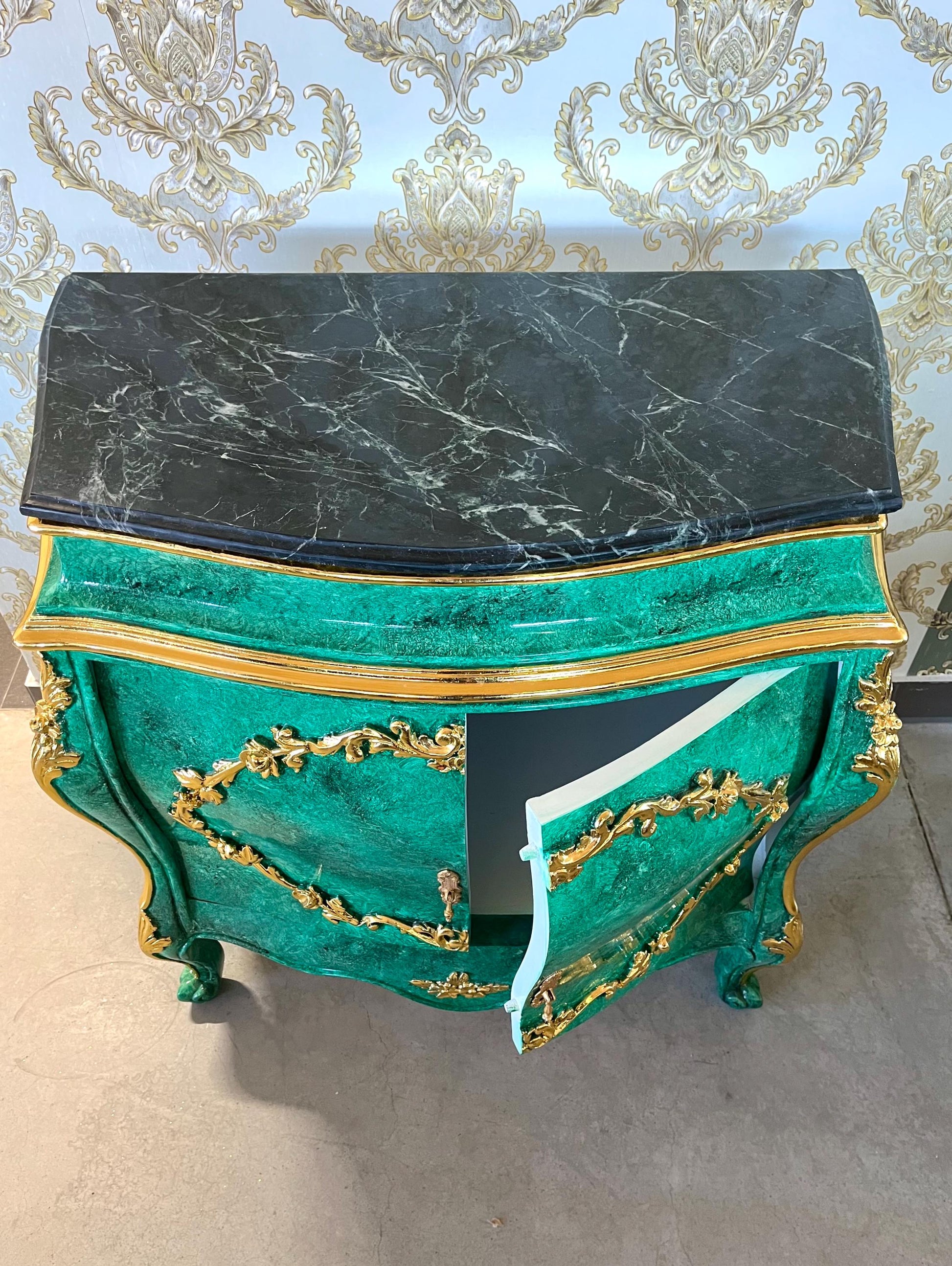 Cabinet Marble Top Home Decor Baroque Style Cabinet Marble Top French Style Cabinet in Black Color Small Cabinet Green Color Marble Top