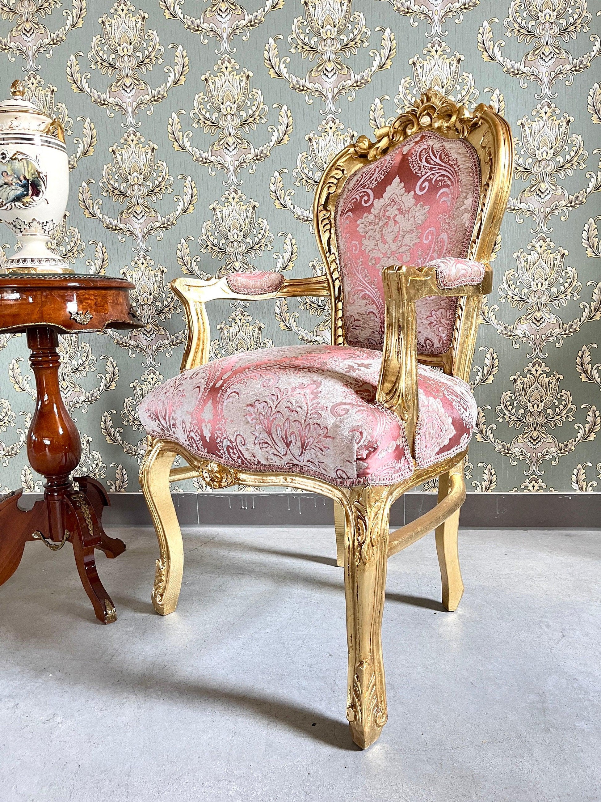 Armchair French Louis Style Accent Chair Baroque Rococo Antique Style in Pink or Turquoise Floral Pattern for Home Decor for Lodge Lobby
