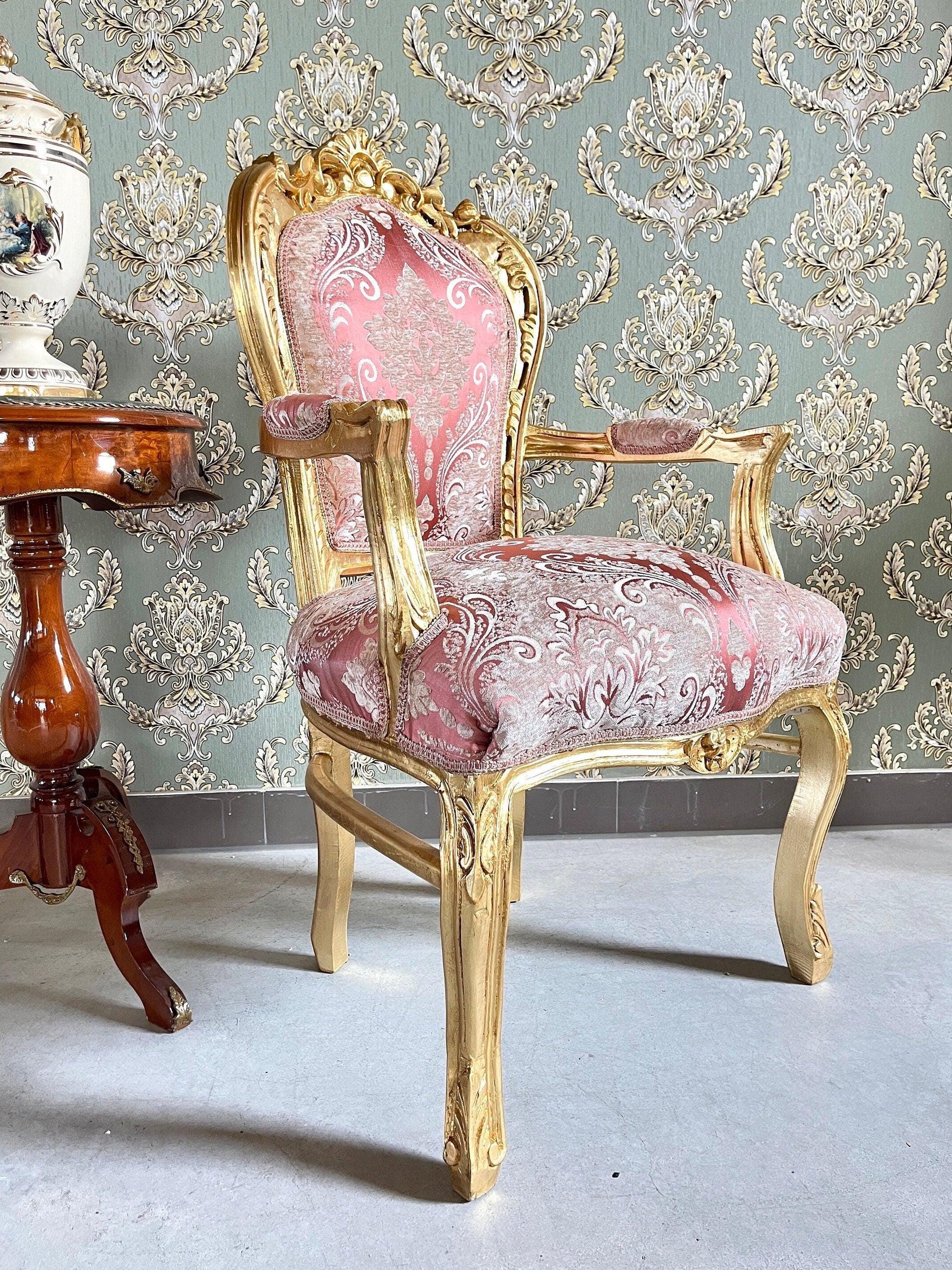 Armchair French Louis Style Accent Chair Baroque Rococo Antique Style in Pink or Turquoise Floral Pattern for Home Decor for Lodge Lobby