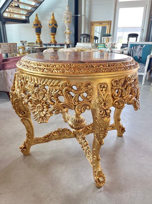 Wooden Decor Table Marble Top Royal Baroque Style Round Table Marble Slab in Orange French Antique Style for Home Decor Hotel Decoration
