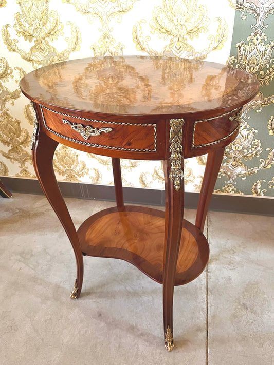 Side Table French Antique Style Wooden Brown Oval Shape Table Retro Baroque Style for Home Decor