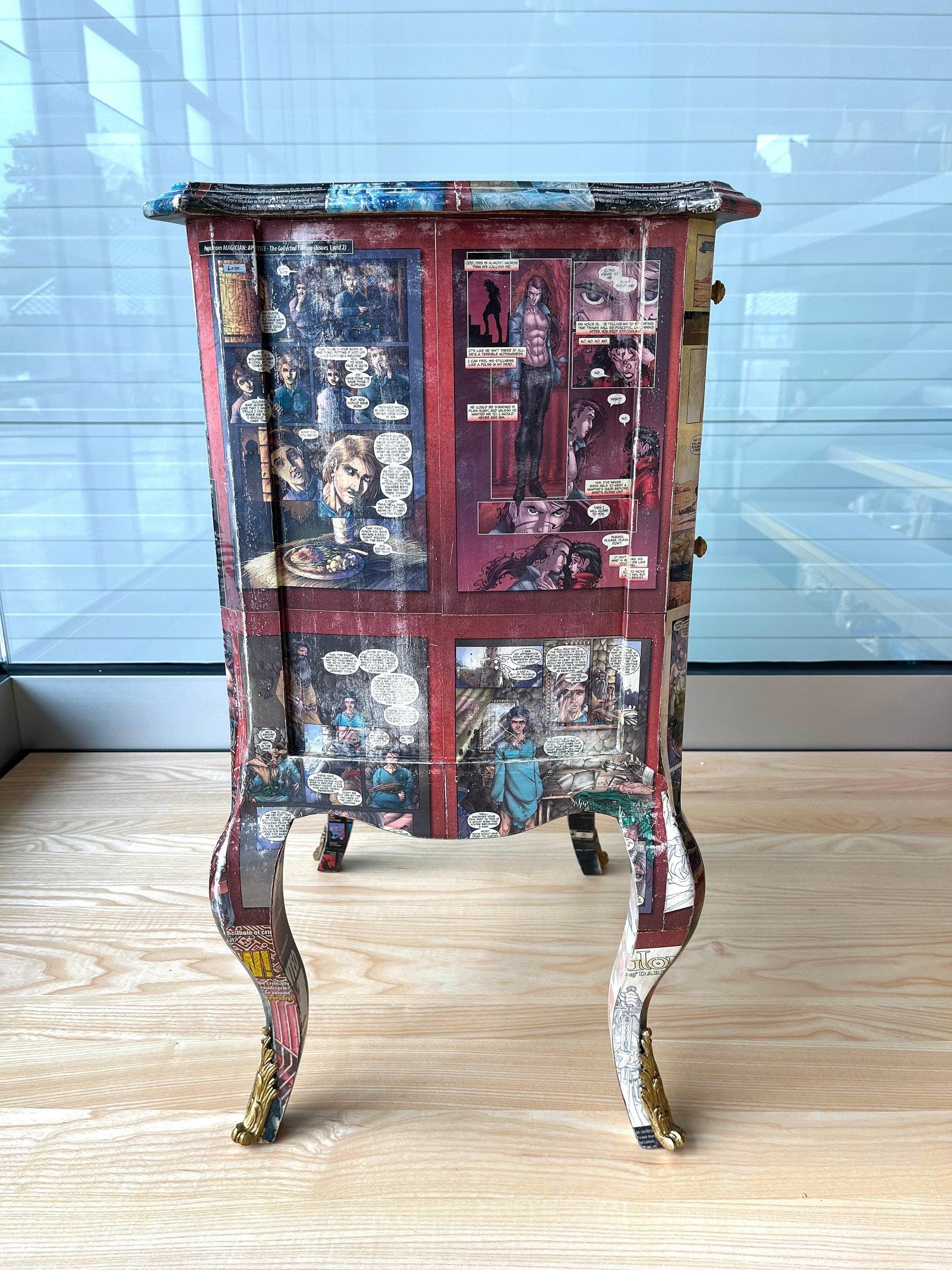 Kids Cabinet French Baroque Rococo Style Comic Book Print at Surface Colorful Cabinet Niche Item