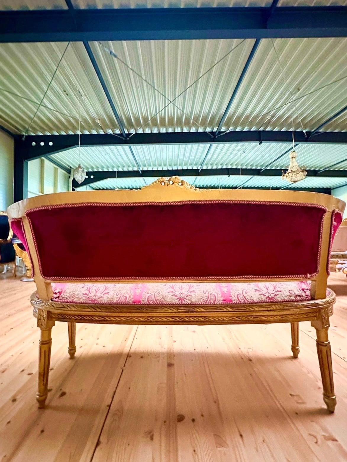 Sofa Set Red French Baroque Style Lounge Sofa Set in Bordeaux Floral Color French Settee for Lobby Living Room