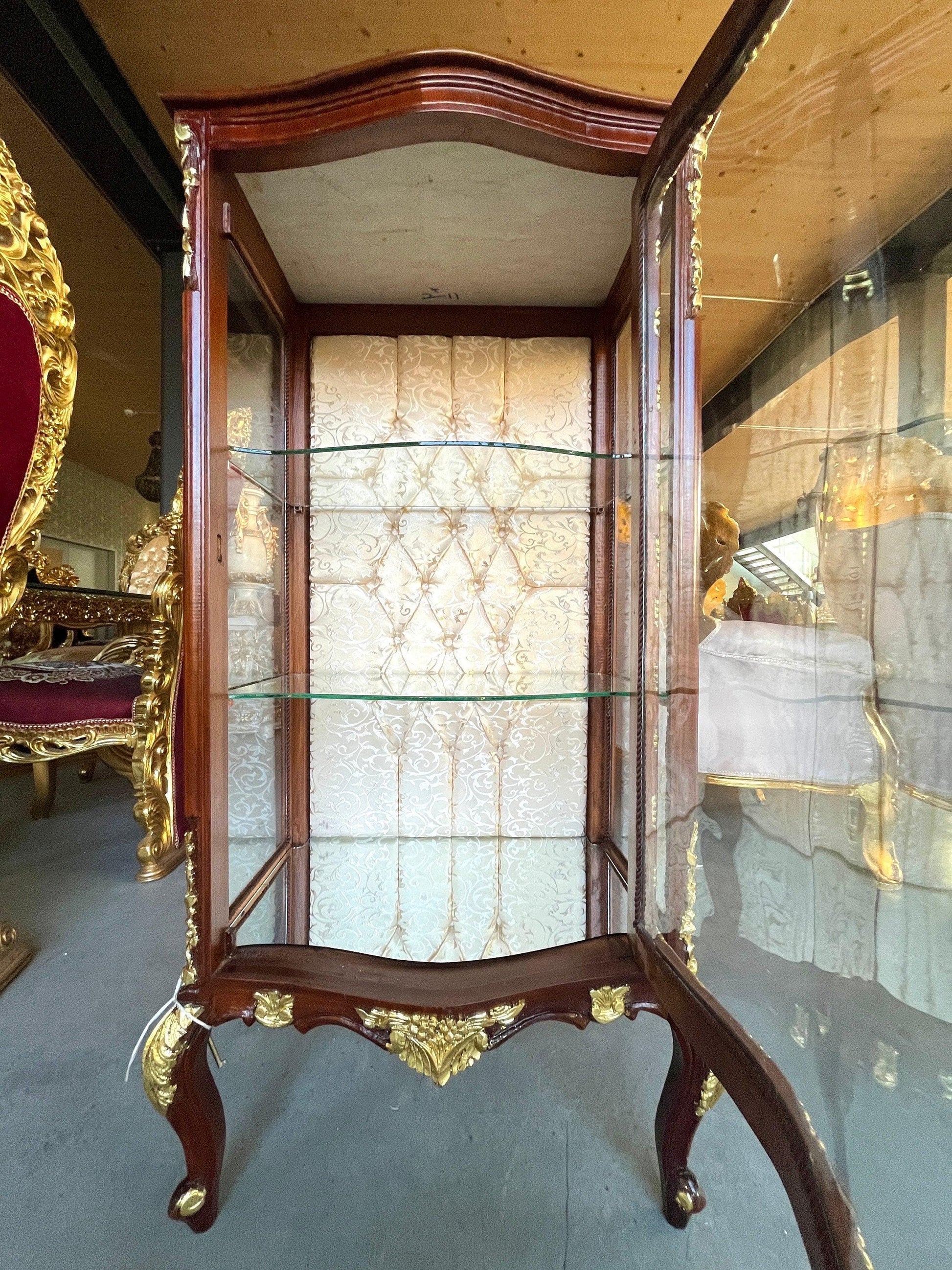 Display Cabinet French Louis Style Glass Wooden Showcase Retro Baroque Style for Home Decoration