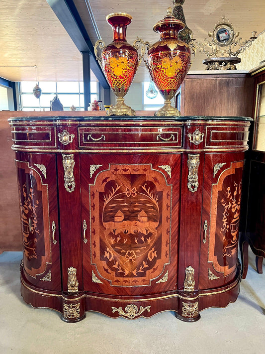Wooden Cabinet Nostalgic Antique Style with Marble Slab Top Retro Baroque Style Cabinet for Home Decor or Commercial Decoration