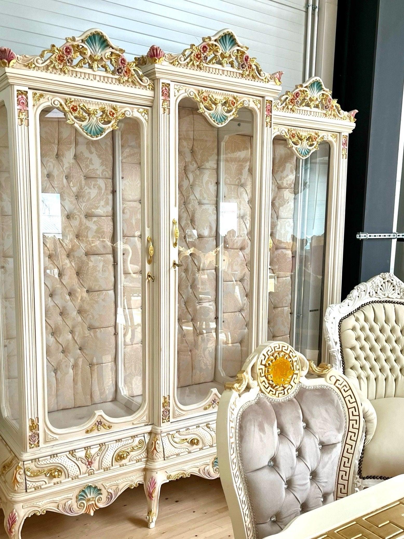 Deluxe Display Cabinet French Baroque Style Huge Showcases in Beige for House Decor for Hotel Lobby -LIMITED ITEM