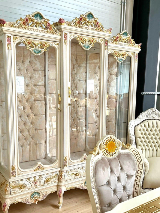 Deluxe Display Cabinet French Baroque Style Huge Showcases in Beige for House Decor for Hotel Lobby -LIMITED ITEM