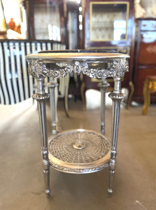 Side Table French Baroque Style with Marble Top Side Table Antique Style Silver Finish Home Decor Side Table